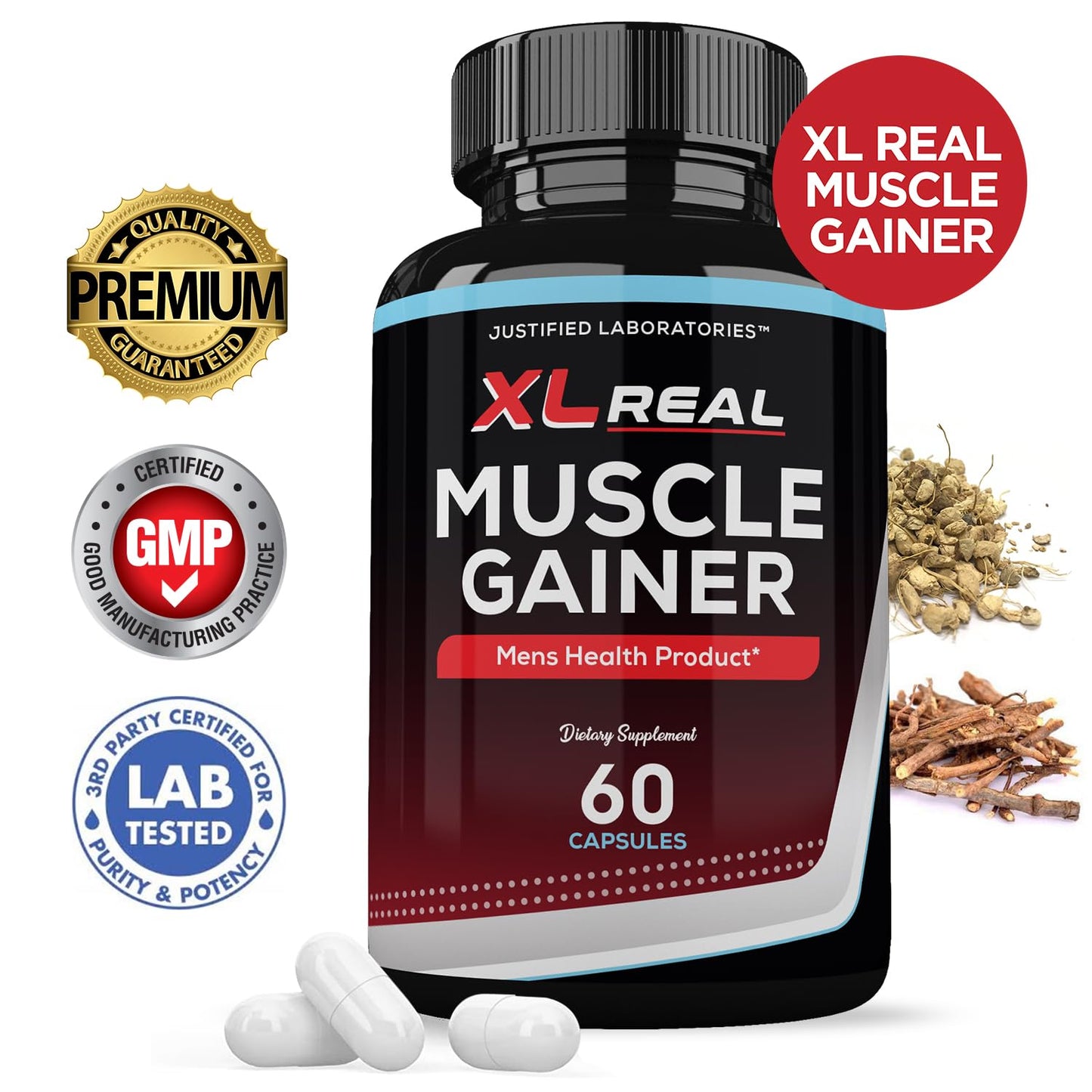 Justified Laboratories XL Real Muscle Gainer Advanced Men's Heath Formula 60 Capsules