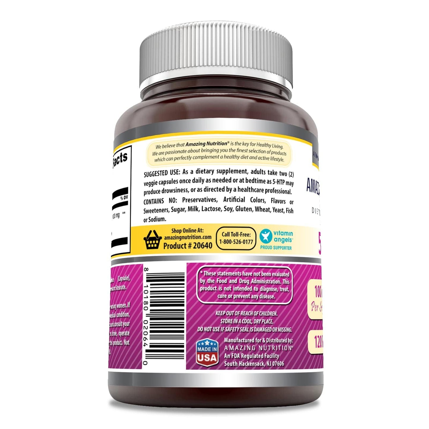 Amazing Nutrition 5-HTP (Hydroxytryptophan) Supplement Capsules, 240 Count