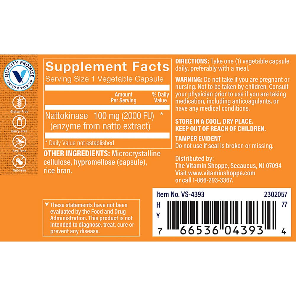 The Vitamin Shoppe Nattokinase Antioxidant Support for Cardiovascular Health 60 Capsules