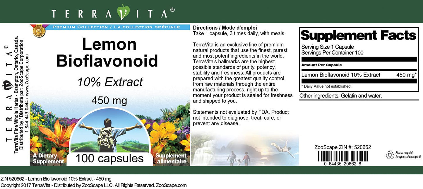 Terravita Lemon Bioflavonoid 10% - 450 mg Capsules, 300 Count