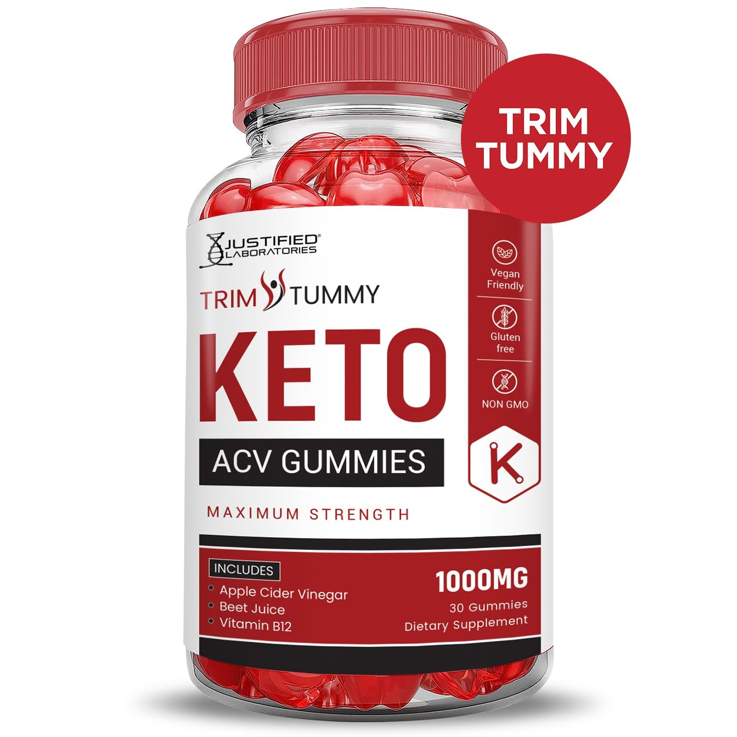 Justified Laboratories Trim Tummy Keto ACV Gummies Advanced Formula 1000MG, 60 Count
