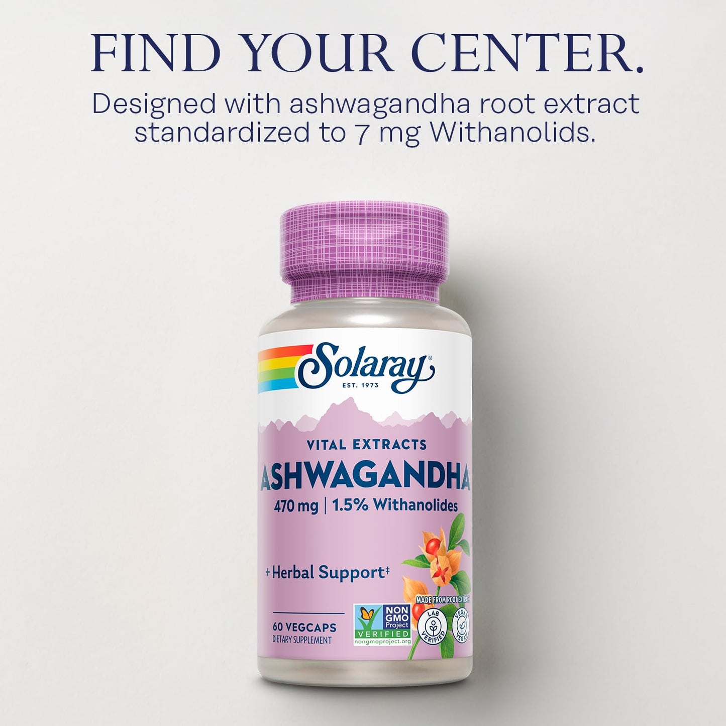 Solaray Vital Extracts Ashwagandha 470 mg Capsules, 60 Count