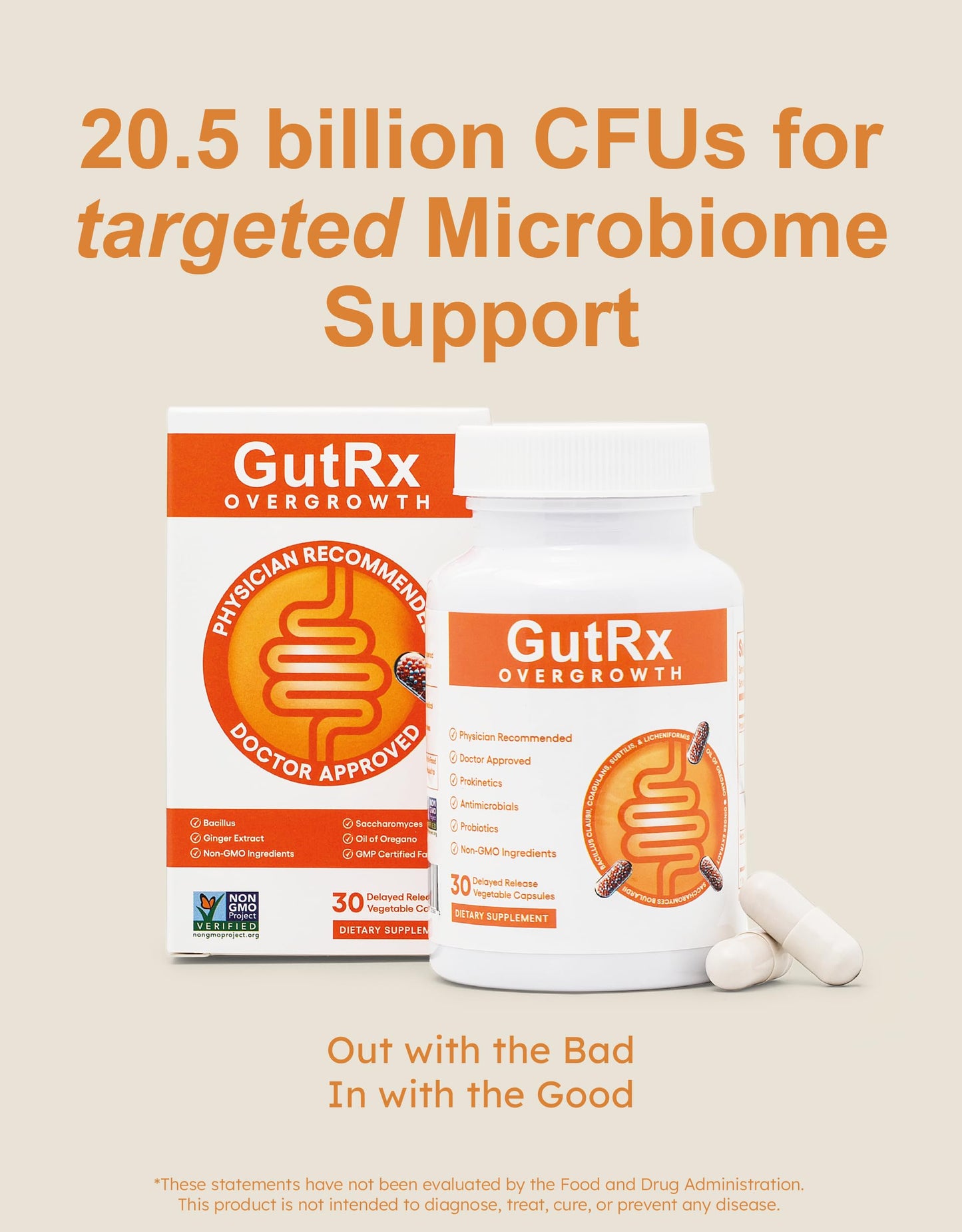 GutRx Overgrowth Probiotics, 30 Capsules