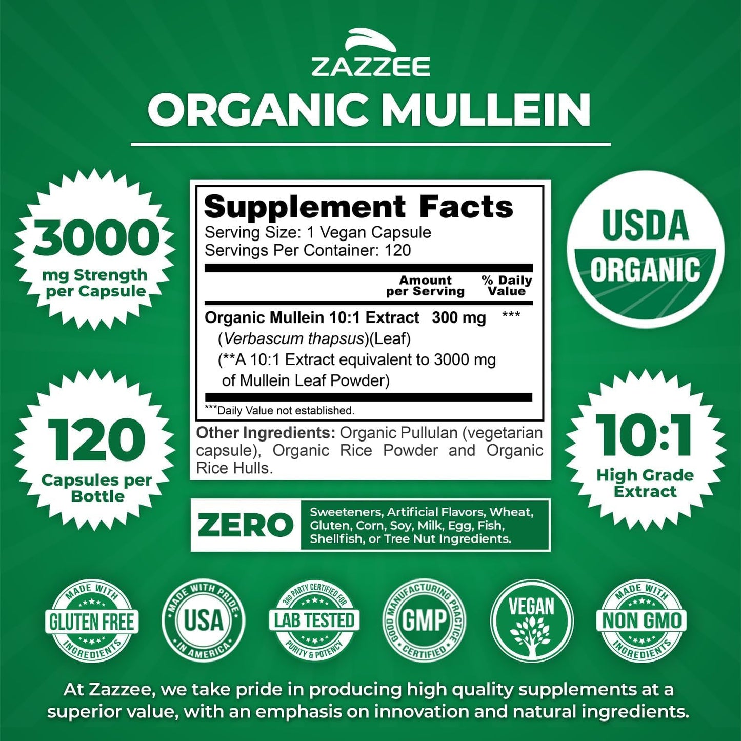 Zazzee Herbal Respiratory Lung Health Support Bundle Mullein Leaf Extract Plus 4:1 OSHA Root Extract Capsules 240