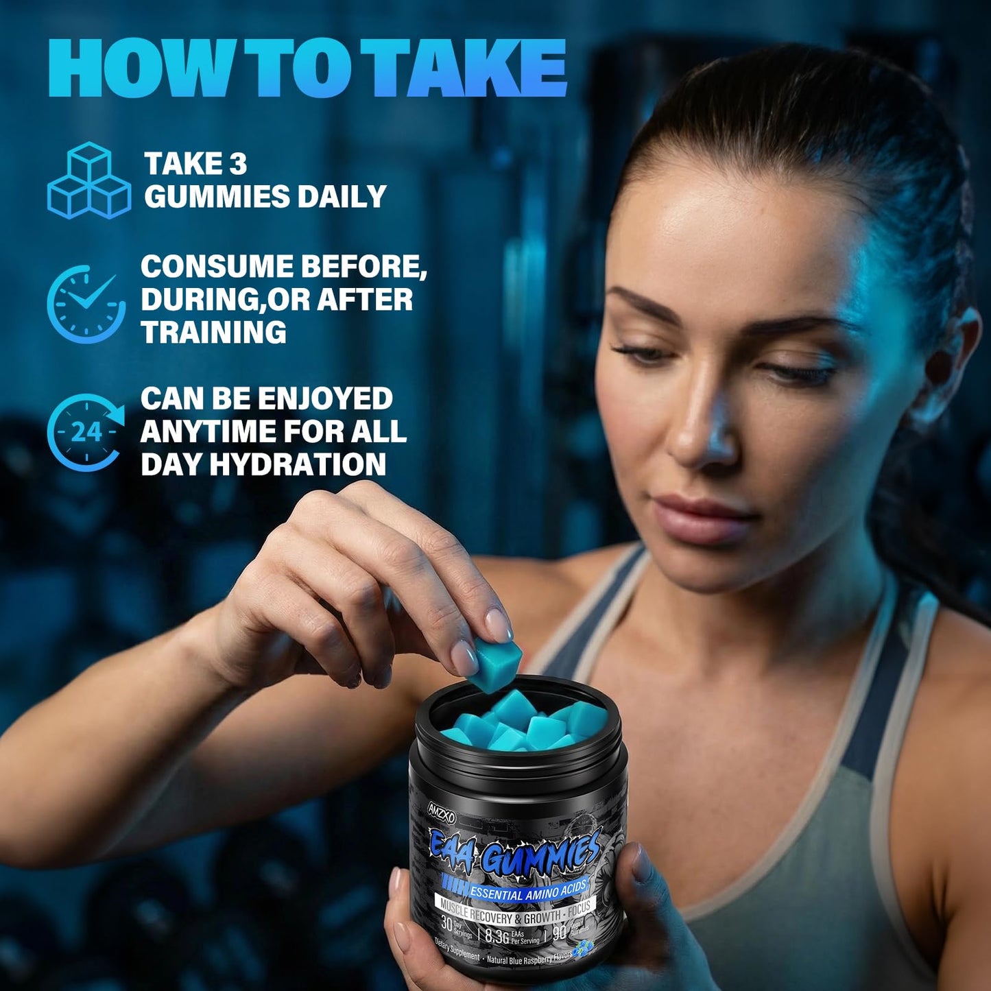 AMZXO EAA Gummies 2:1:1 BCAA Formula (8300mg) - Gummy, 90 Count