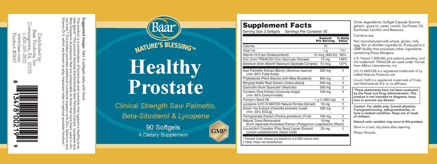 Baar Nature's Blessing Healthy Prostate Softgels, 1 Count