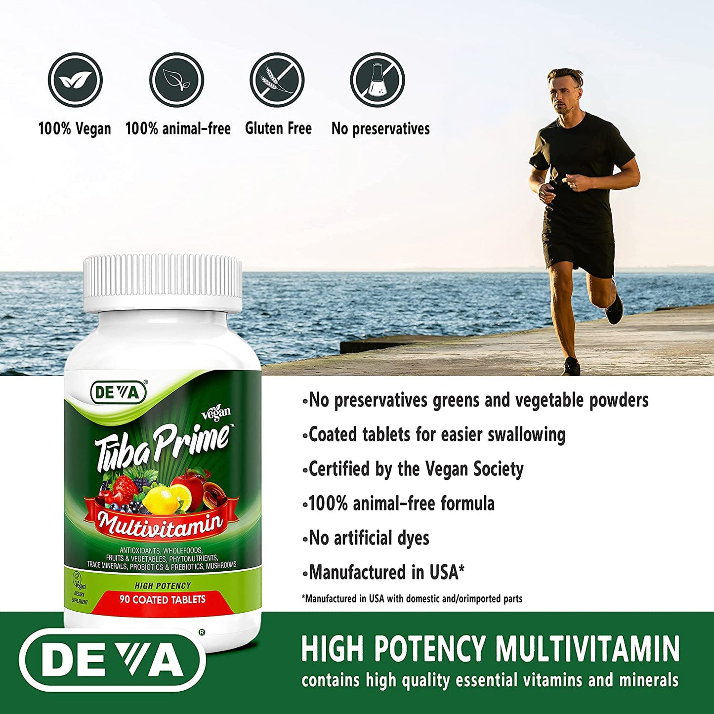 DEVA Tuba Prime Vegan Multivitamin Iron-Free High-Potency Vitamin & Mineral Dietary Supplement 180 Tablets