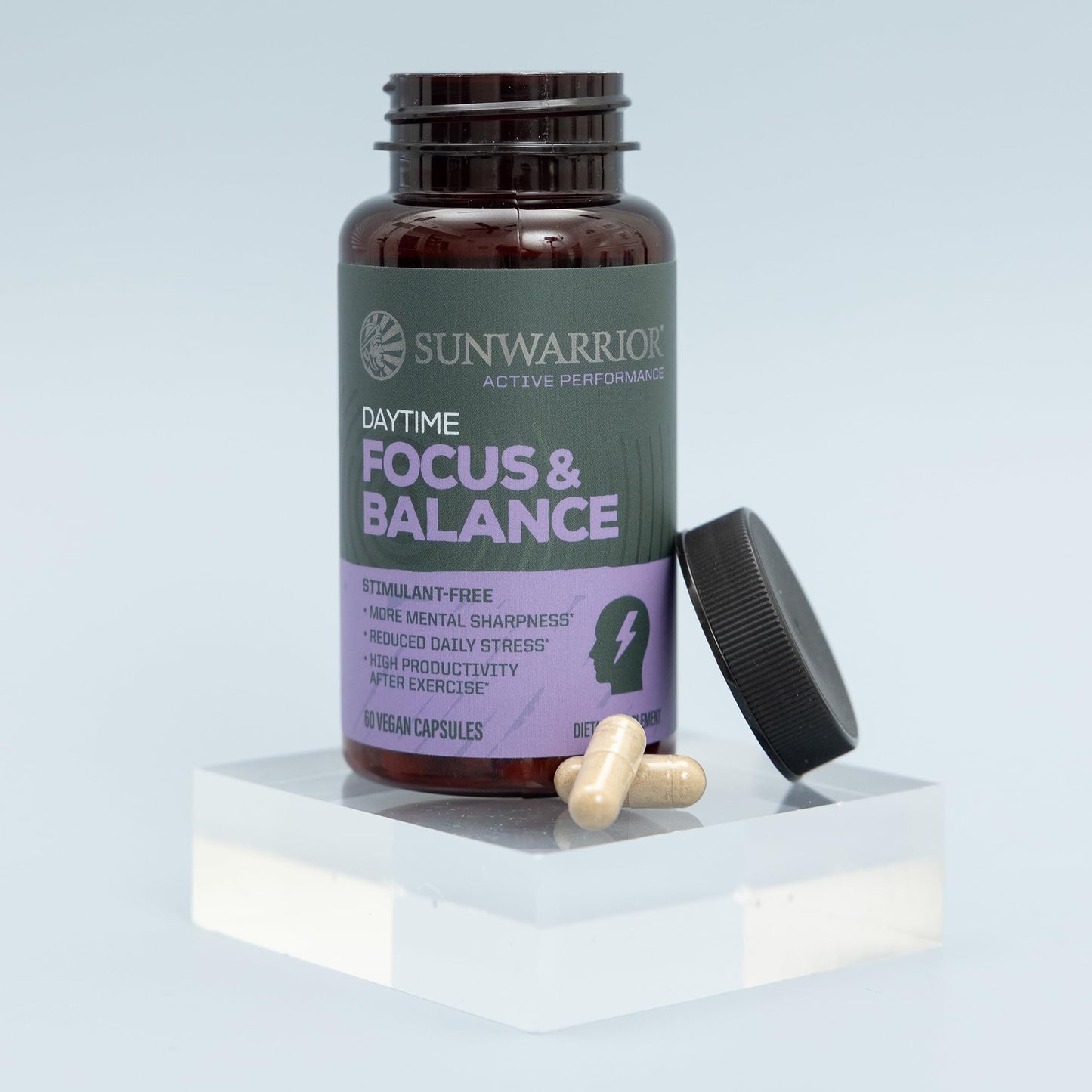 Sunwarrior Ashwagandha, Rhodiola, Reishi & 5-HTP for Stress-Free Focus Active Focus & Balance Capsules, Caffeine-Free Nootropic for Calm Energy & Mental Clarity, Mood & Immune Support, 60 Capsules