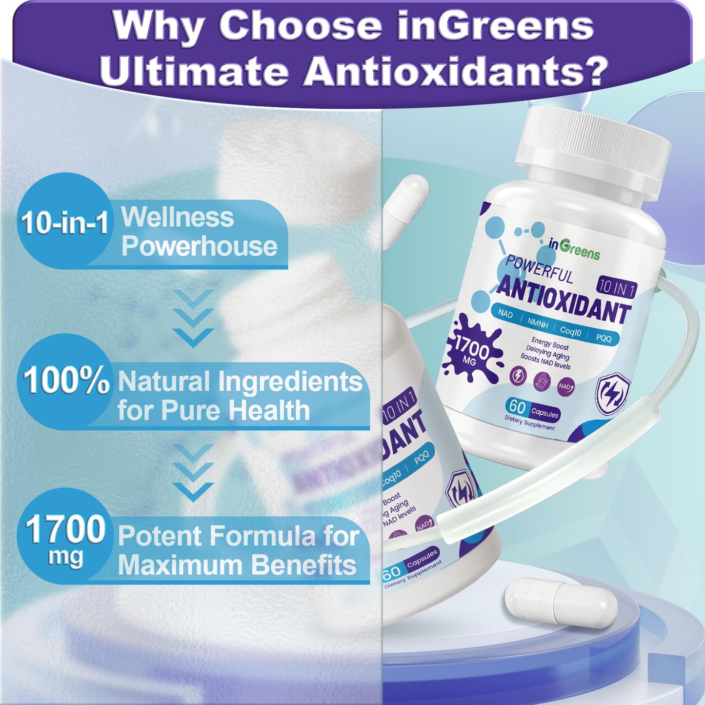 inGreens 10-in-1 Antioxidants Supplement Capsules, 60 Count