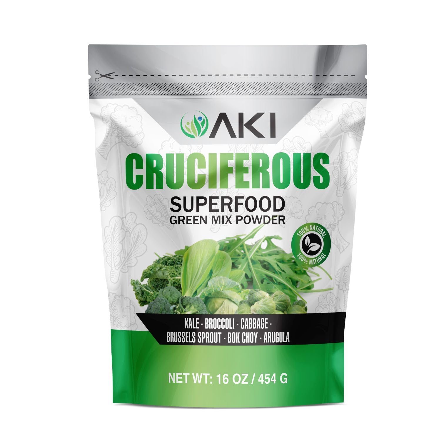 AKI ORGANIC Cruciferous Superfood Green Mix Powder, 16