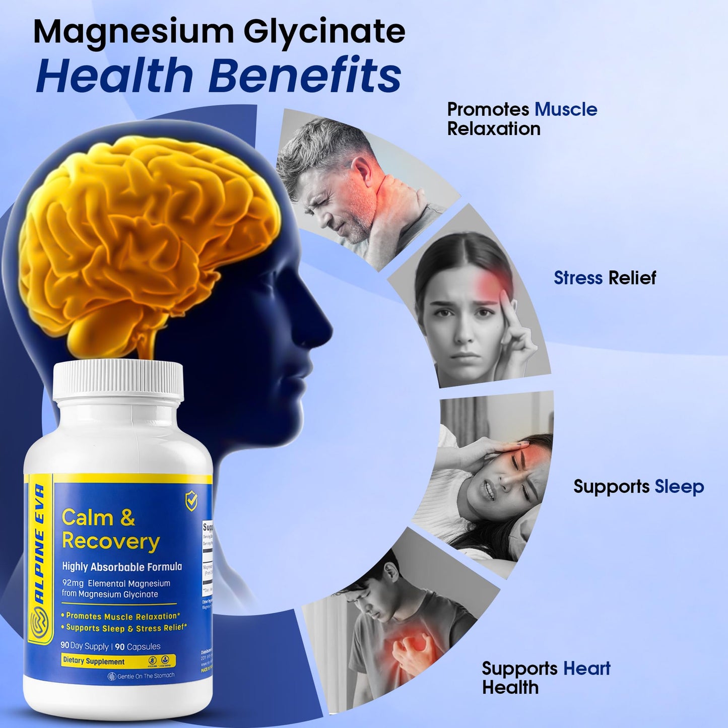 ALPINEEVA Magnesium Glycinate High Absorption Magnesium Supplement Capsule, 90 Count