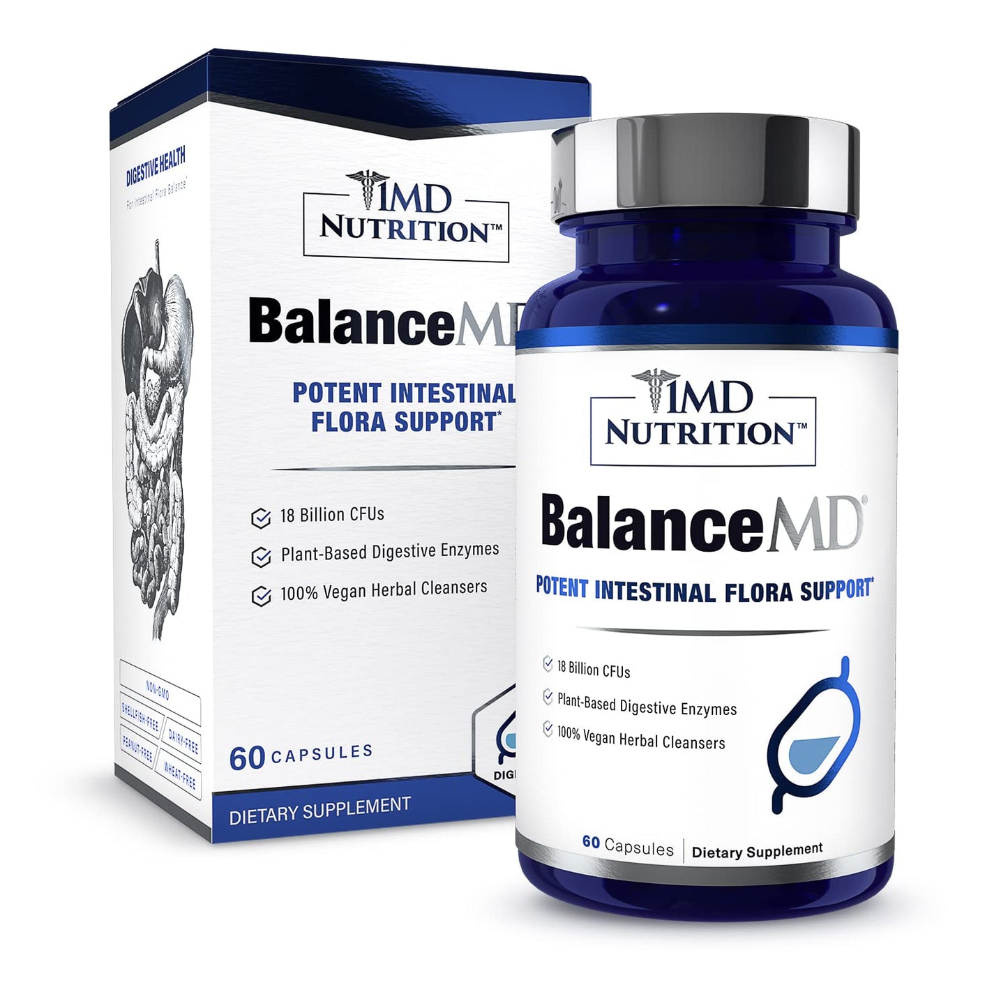 1MD Nutrition BalanceMD Vaginal Probiotics Capsules with Oregano & Caprylic Acid, Lactobacillus & Digestive Enzymes, 60 Capsules