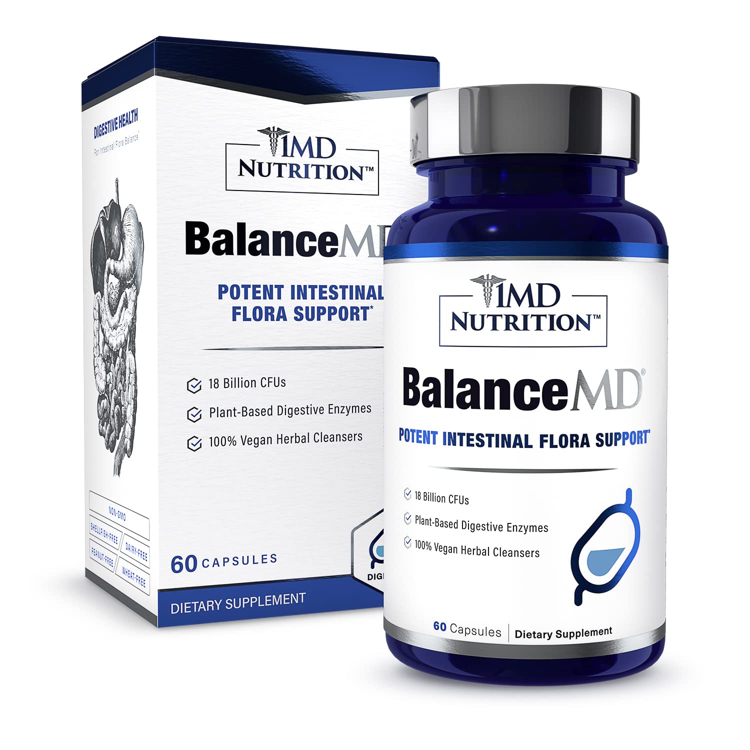 1MD Nutrition BalanceMD Vaginal Probiotics Capsules with Oregano & Caprylic Acid, Lactobacillus & Digestive Enzymes, 60 Capsules