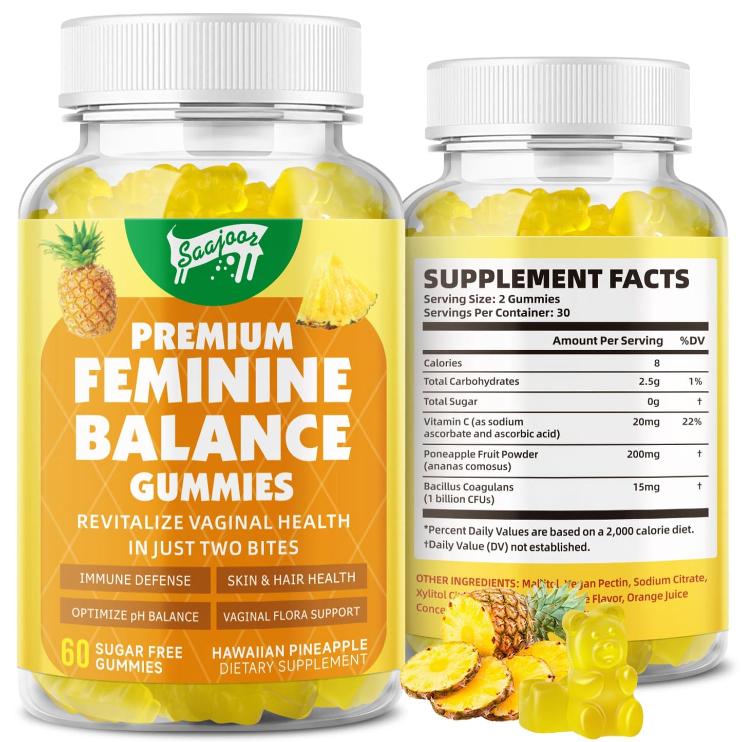 Saajoor Premium Feminine Balance Gummies, 60 Gummies