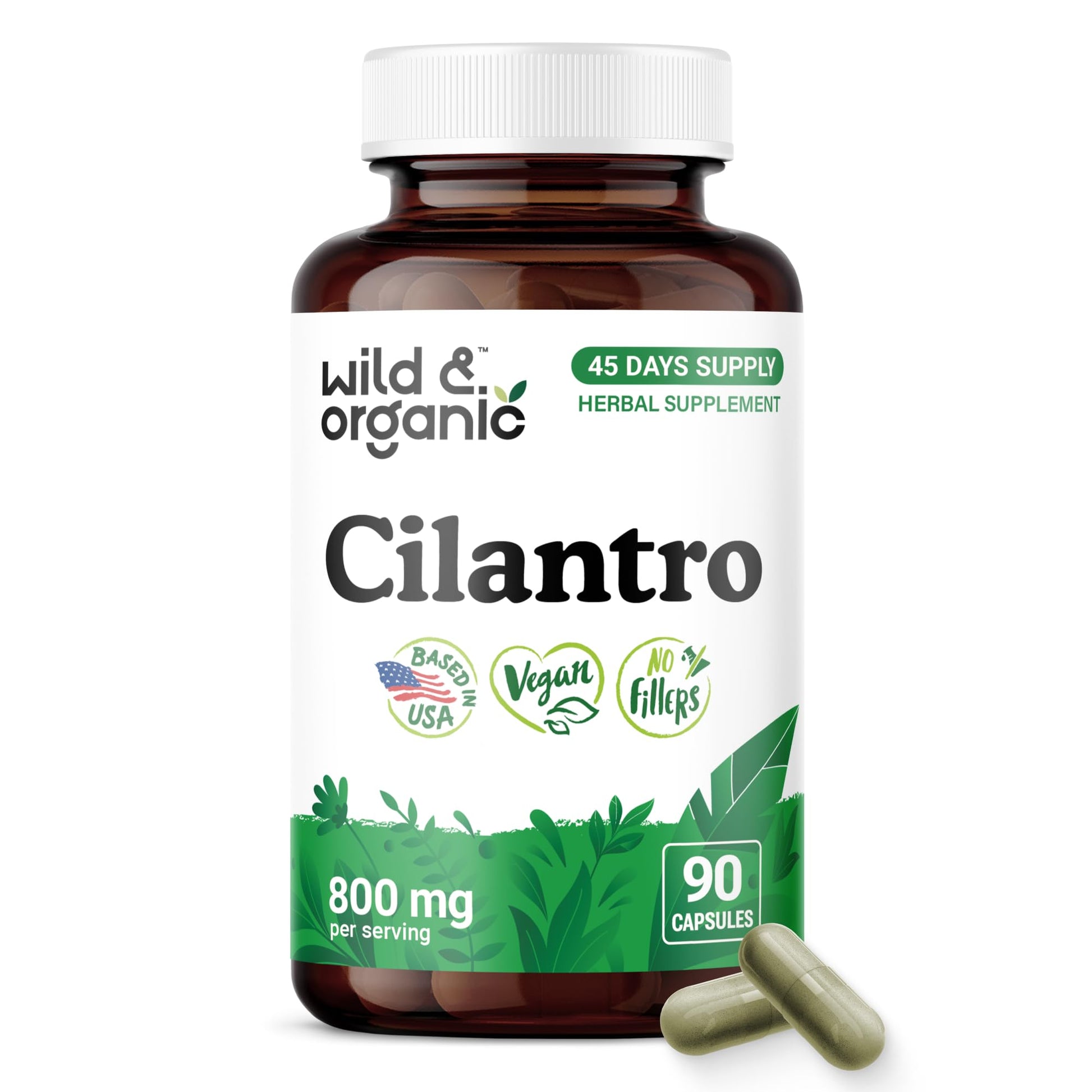 Wild & Organic Cilantro Capsules 800 mg - Detox Support, 90 Count