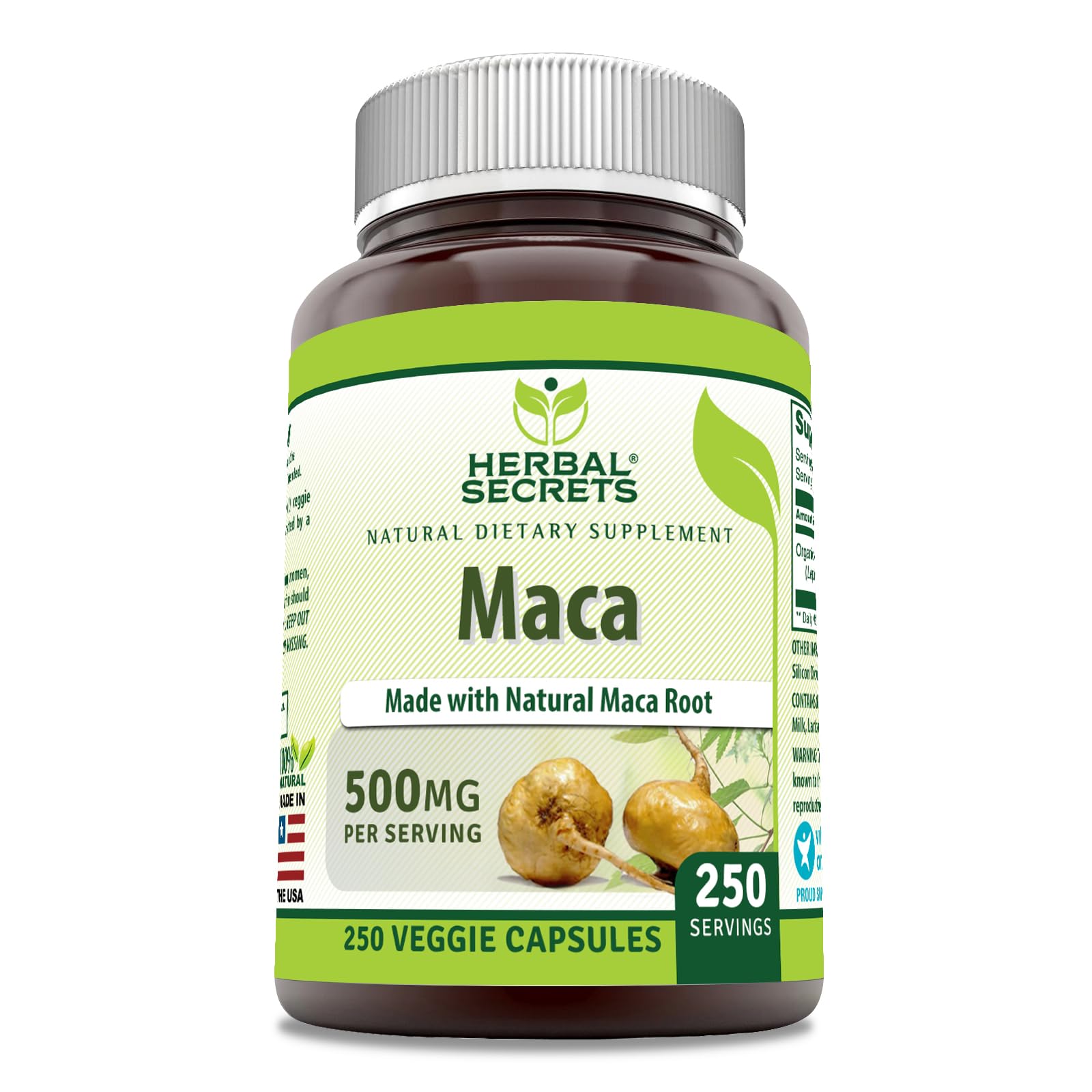 Herbal Secrets Maca 500mg Capsules, 250 Count