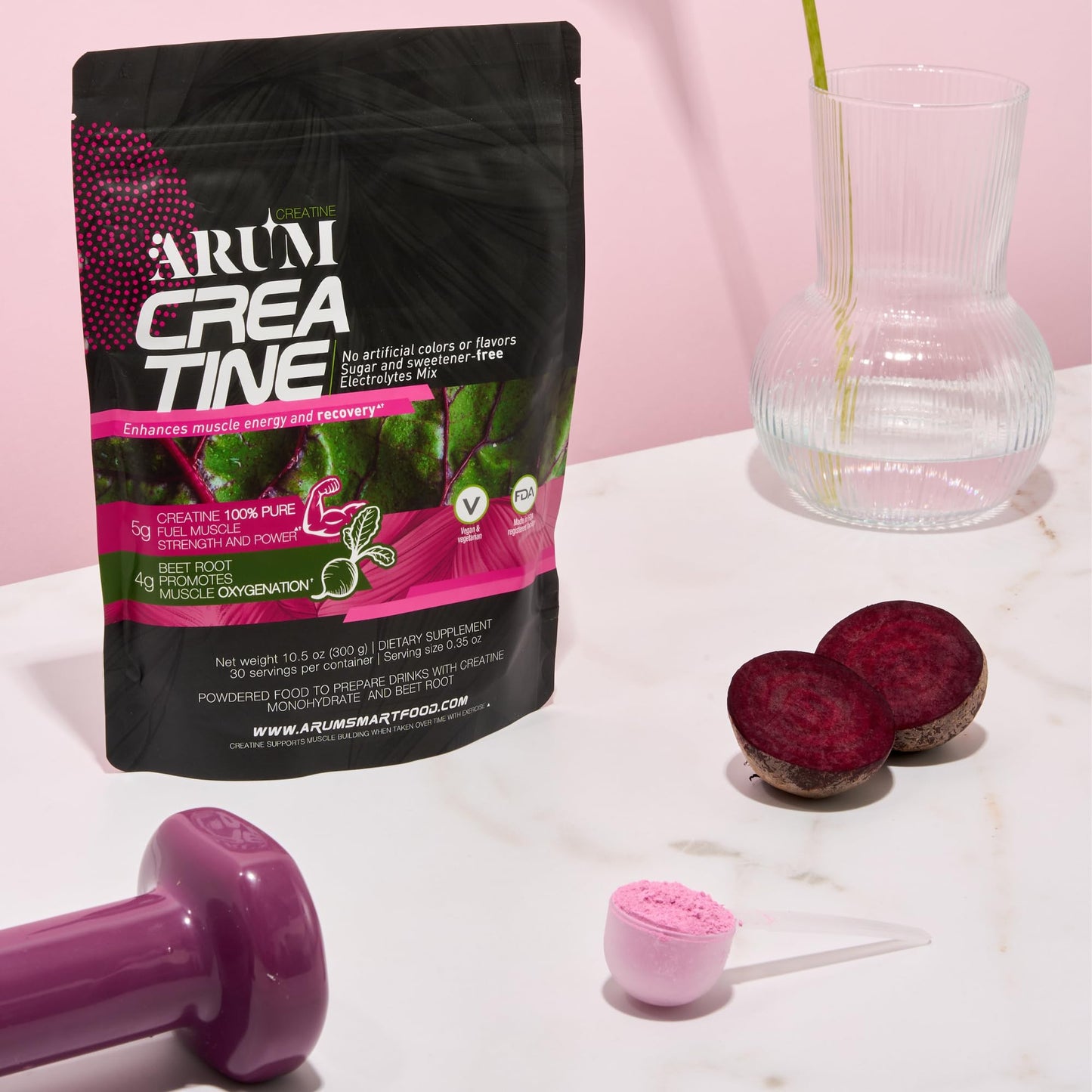 ARUM Creatine with Beetroot & Electrolytes Micronized Creatine Monohydrate Powder, 10.5 oz
