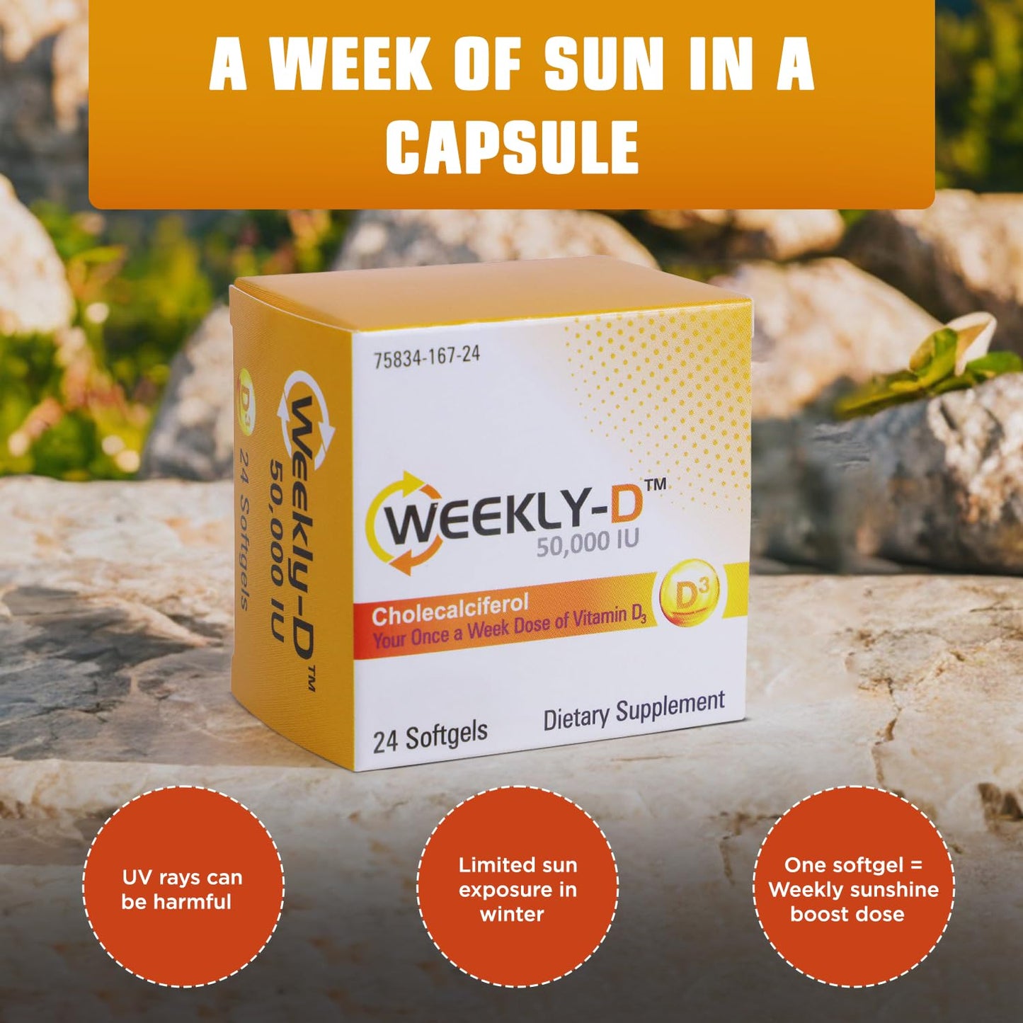 Nivagen Weekly-D Vitamin D3 50,000 IU Softgels, 24 Count