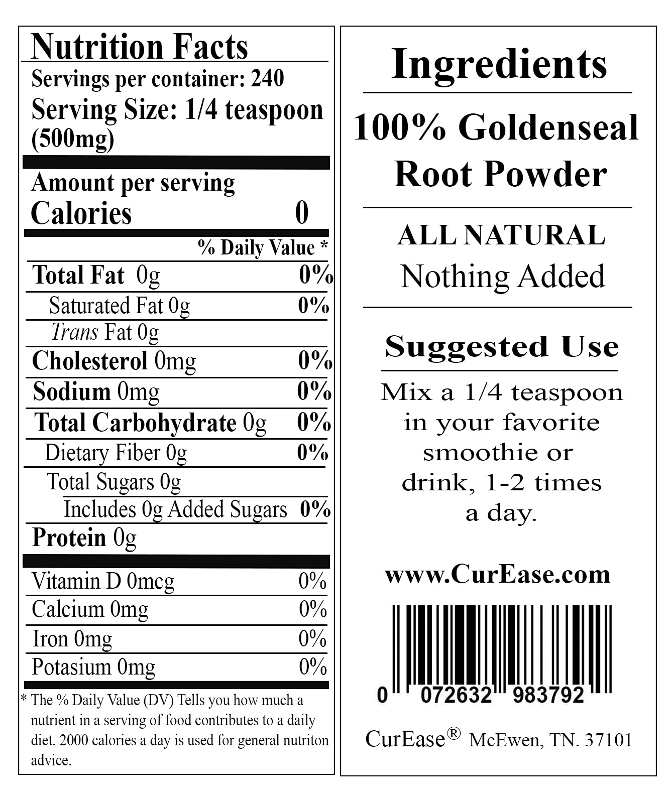 CurEase Goldenseal Root Powder 4.2 oz
