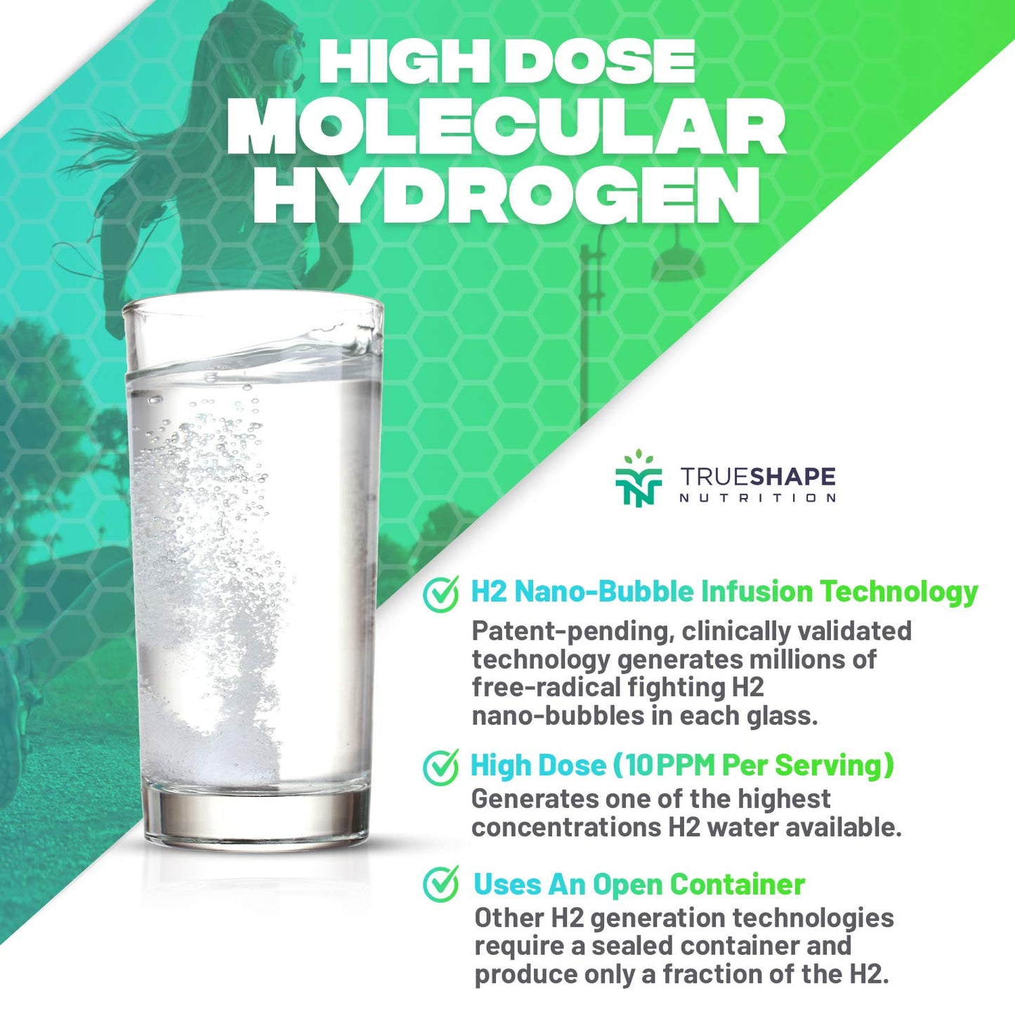 TrueShape Nutrition Essential H2 Fizzy Molecular Hydrogen Tablets for Water Nutritional Supplement, Effervescent Tablets, 60 Tablets