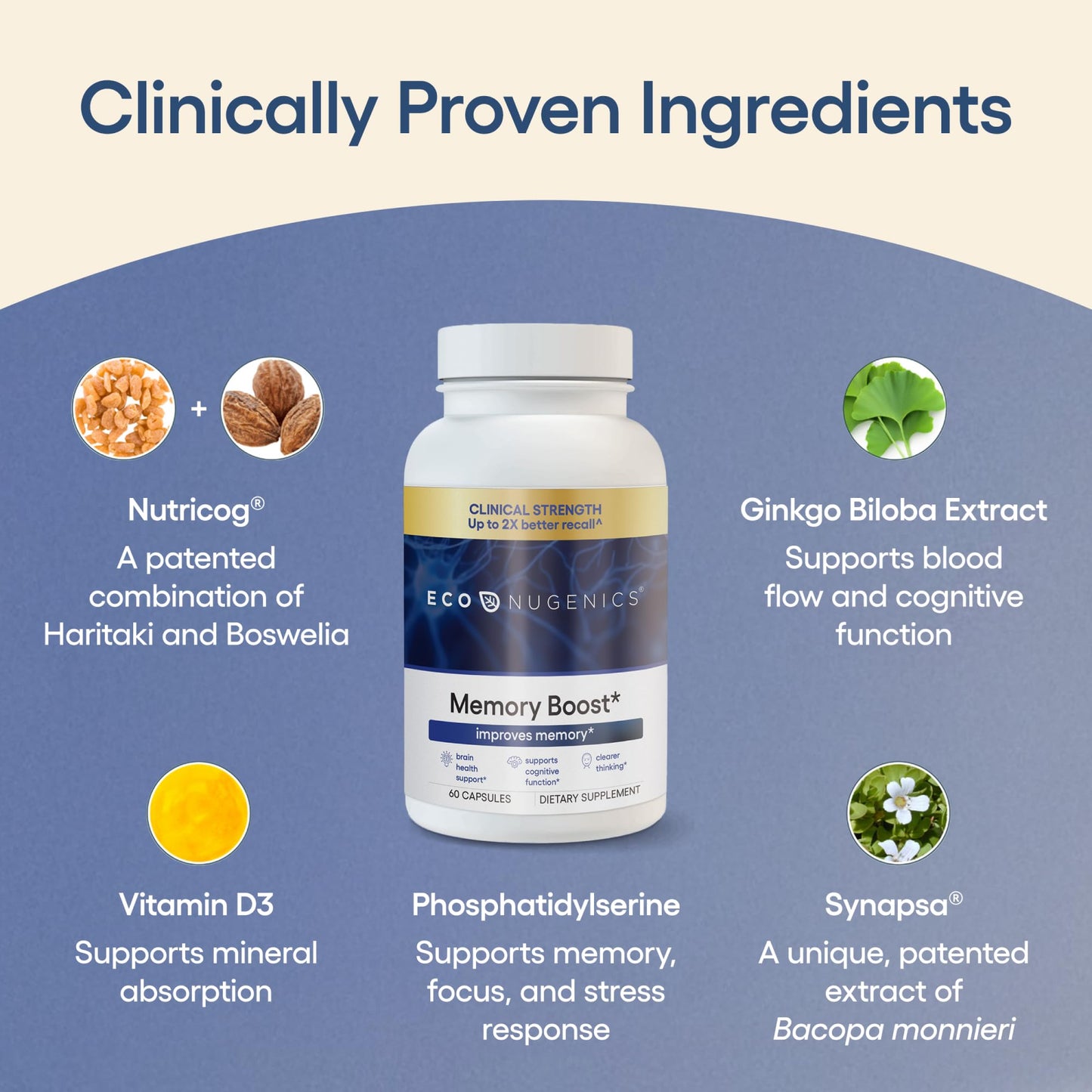 EcoNugenics Memory Boost Supplement Capsules 60 Count