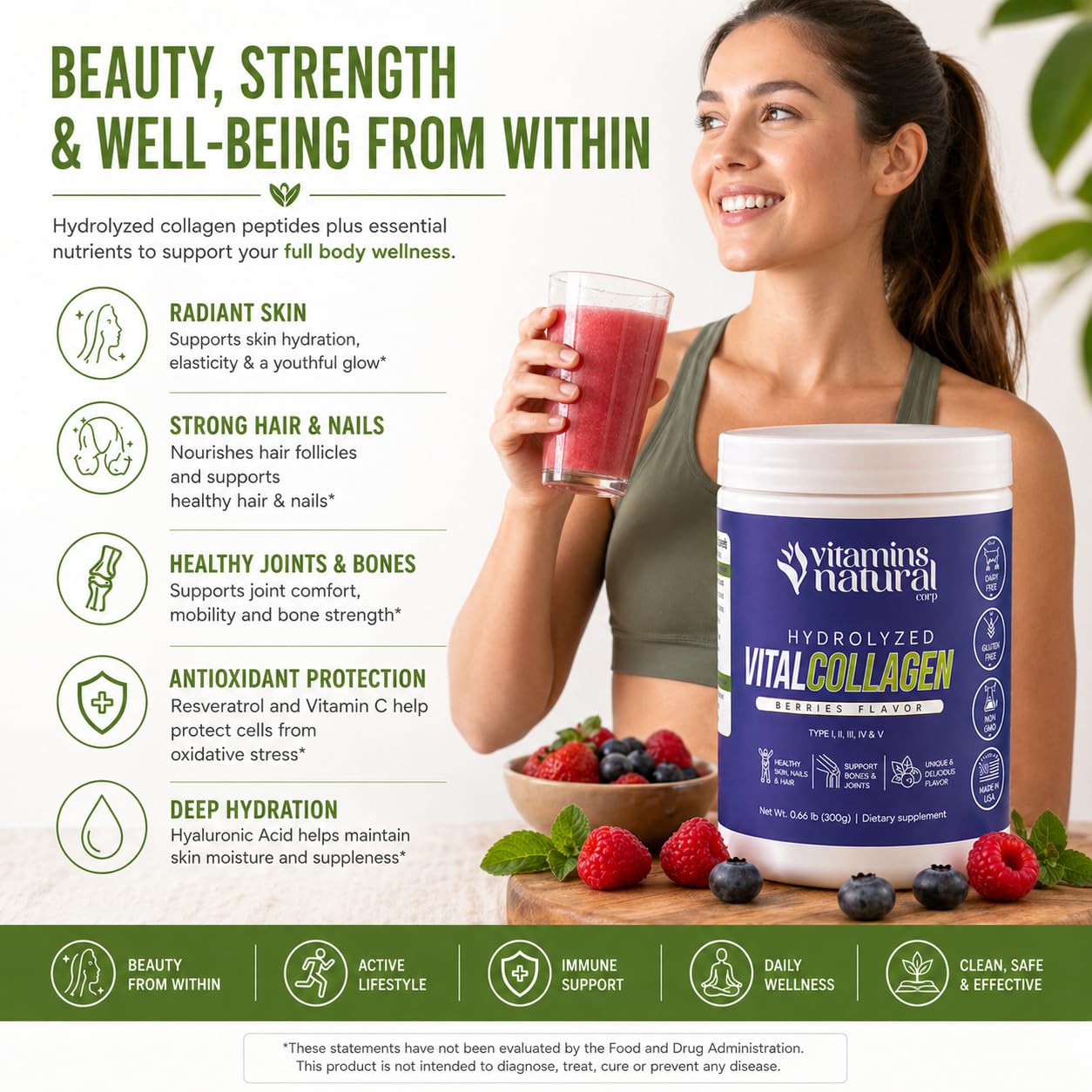 VITAMINS NATURAL CORP Hydrolyzed Vital Collagen Peptides Powder 10.6 Ounce