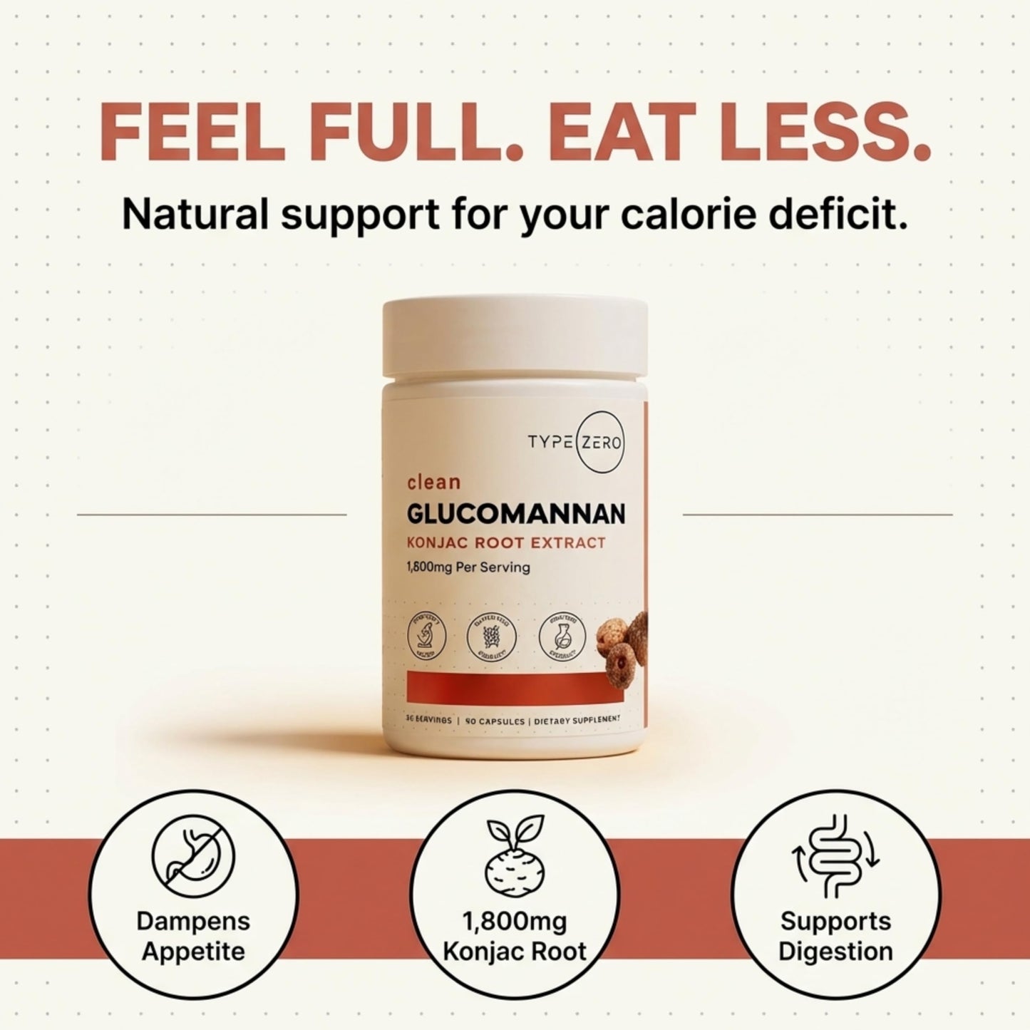 Type Zero Clean Glucomannan Konjac Root Extract (1,800mg) Capsule, 90 Count