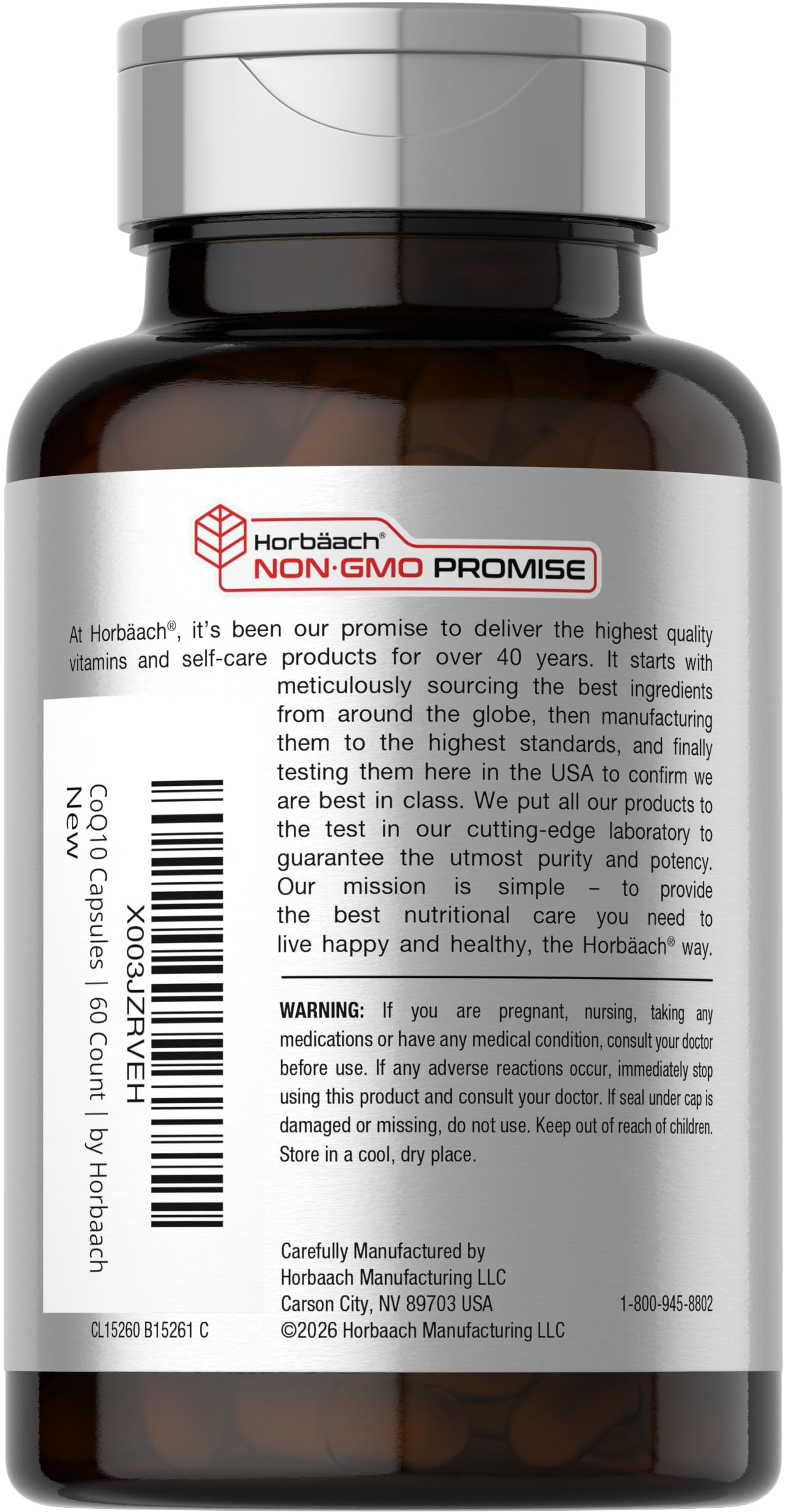 Horbäach CoQ10 200mg with Black Pepper Extract Capsule, 60 Count