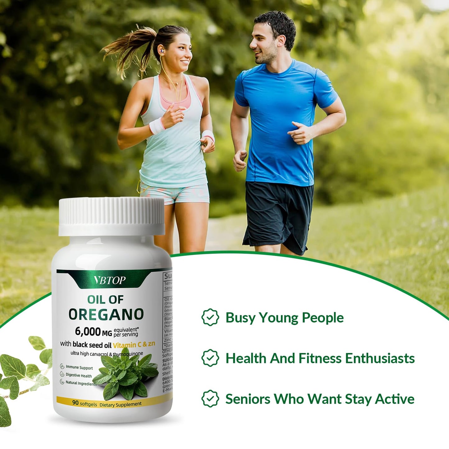 VBTOP Oregano Oil with Black Seed Oil, Vitamin C and Zinc Softgels 180 Count