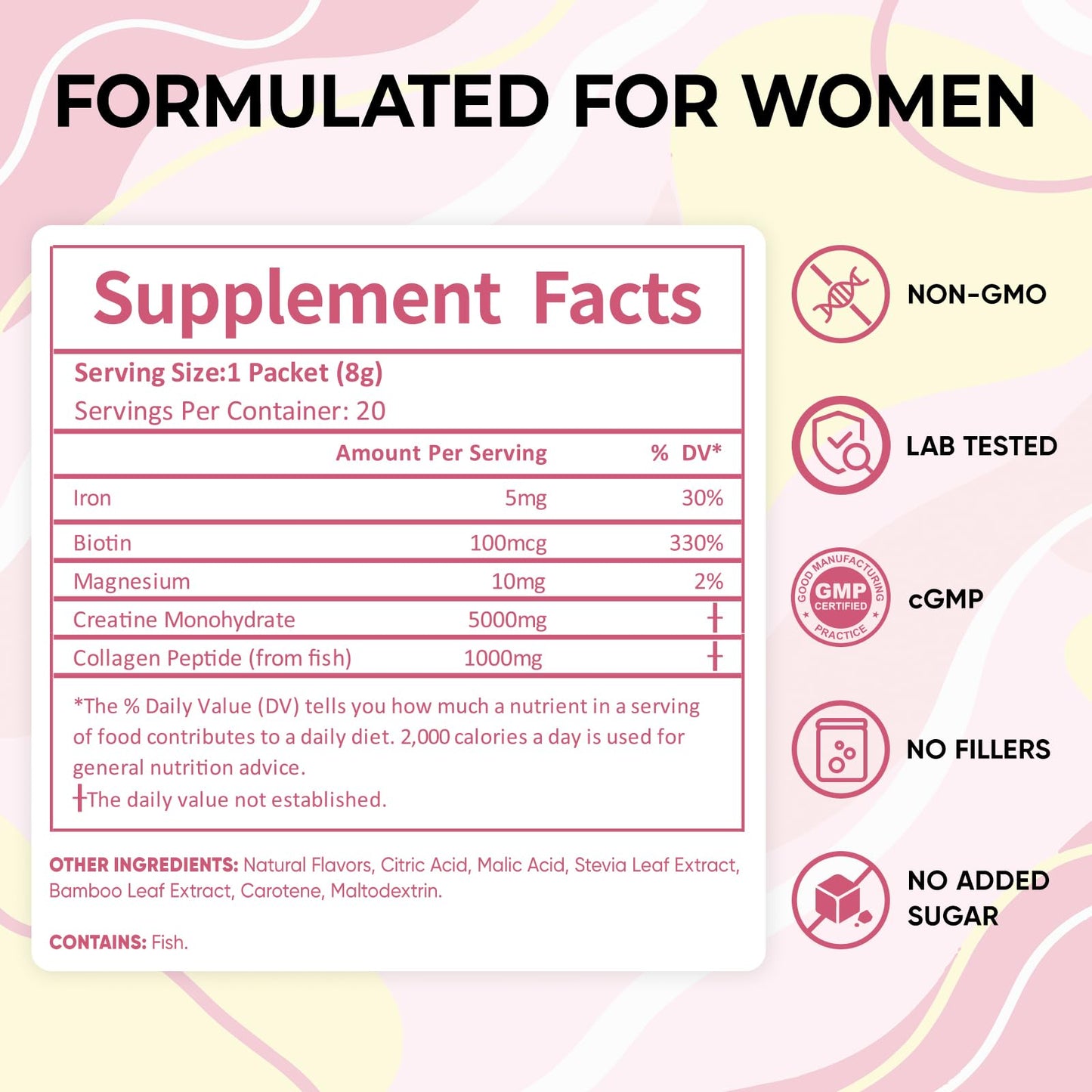 FORTILUME Creatine for Women, with Creatine Monohydrate, Collagen & Biotin Powder 5.6 Ounce