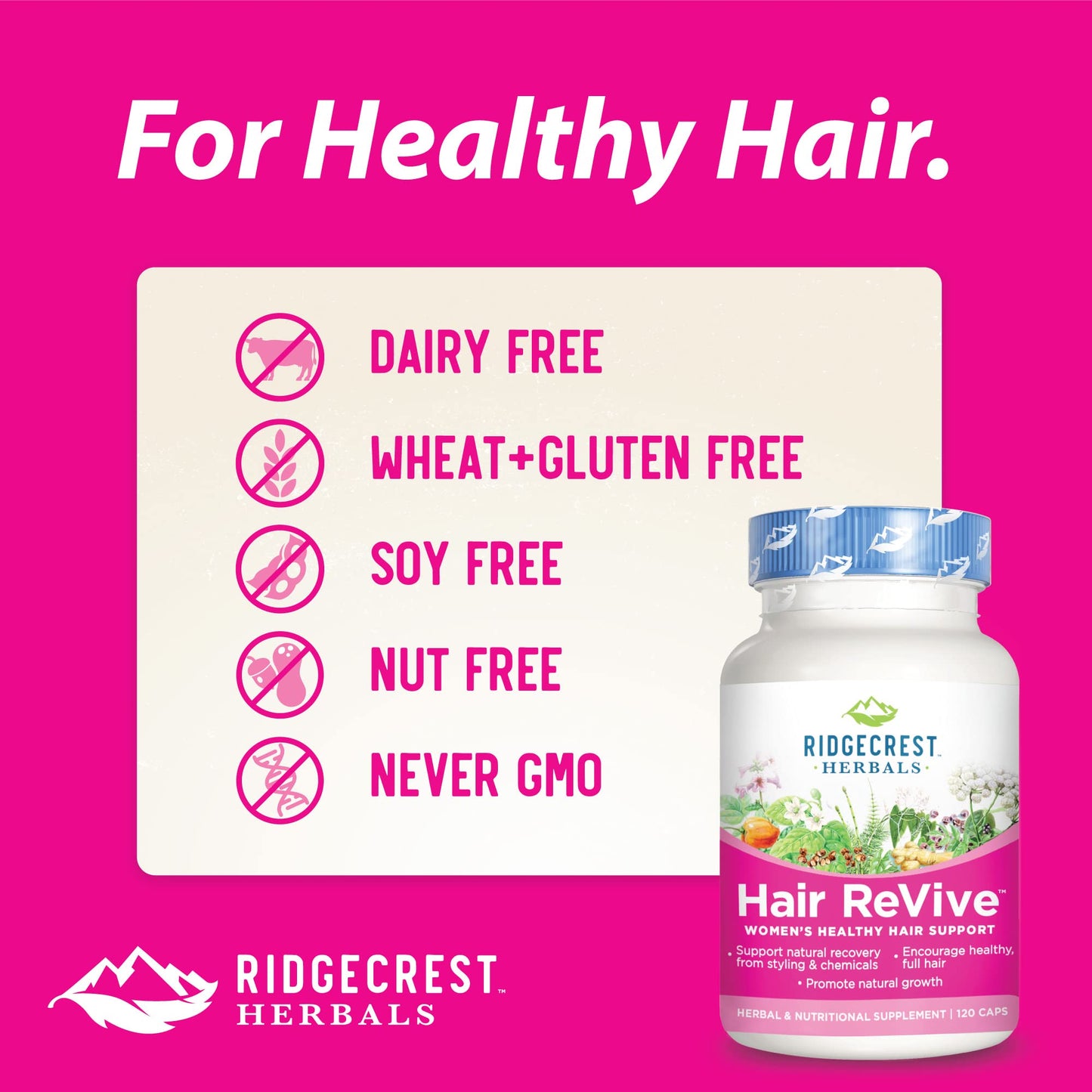 RidgeCrest Herbals Hair ReVive Nutritional Hair Supplement with Vitamin C, Biotin (6000mcg), Zinc, and Copper Capsules, 120 Count