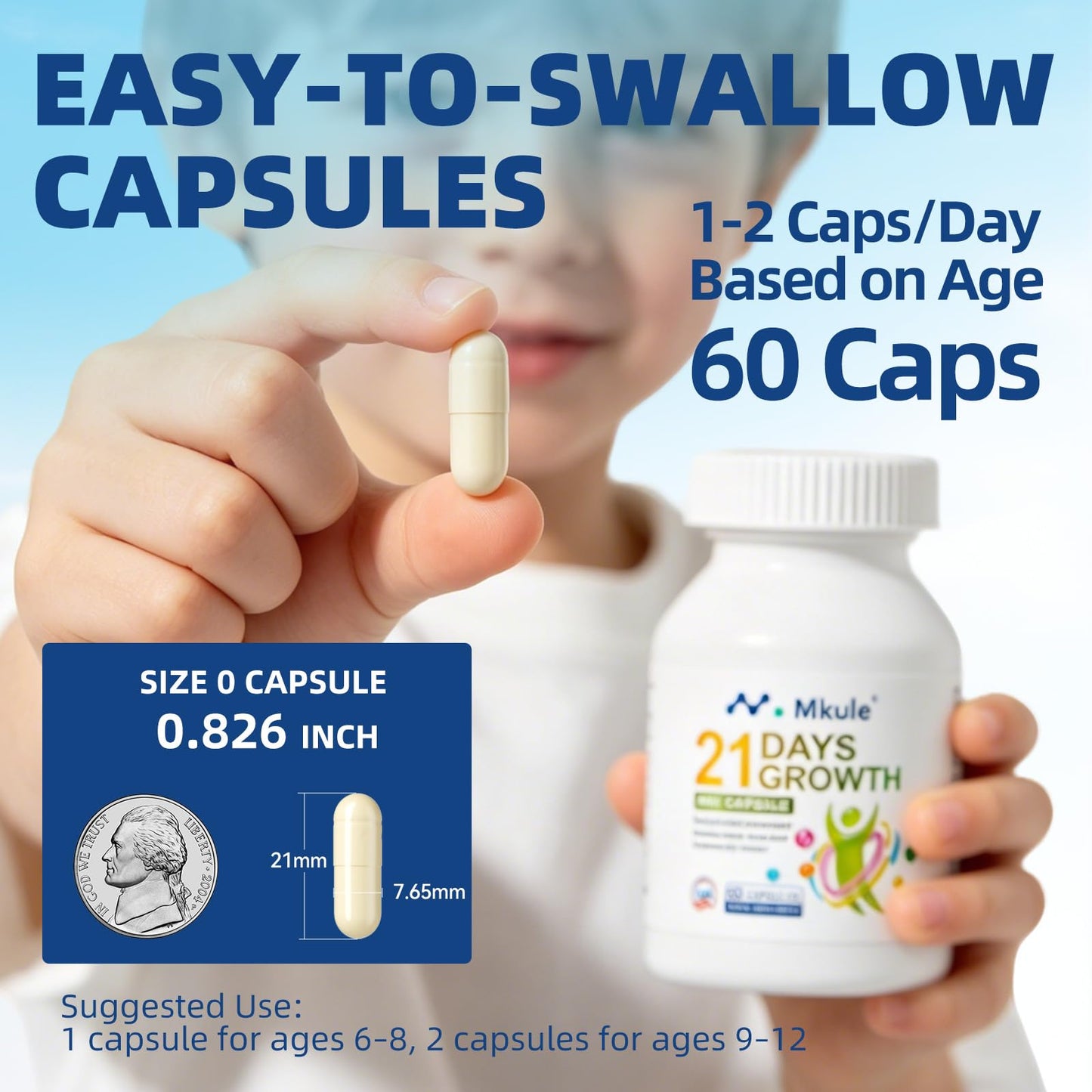 Mkule Height Growth Supplement, Bone Strength Support for Ages (6-12) Capsule, 60 Count