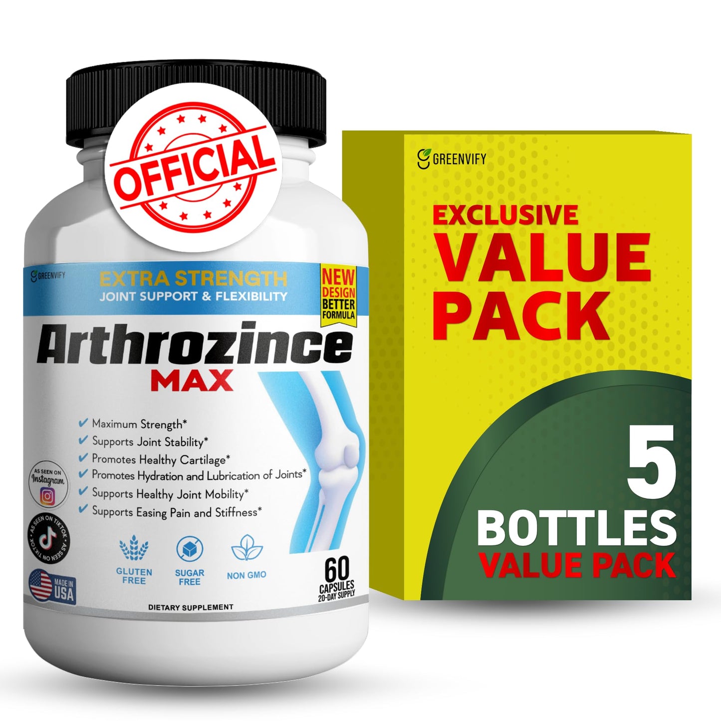 GREENVIFY Arthrozince Max Extra Strength Joint Support Capsule, 300