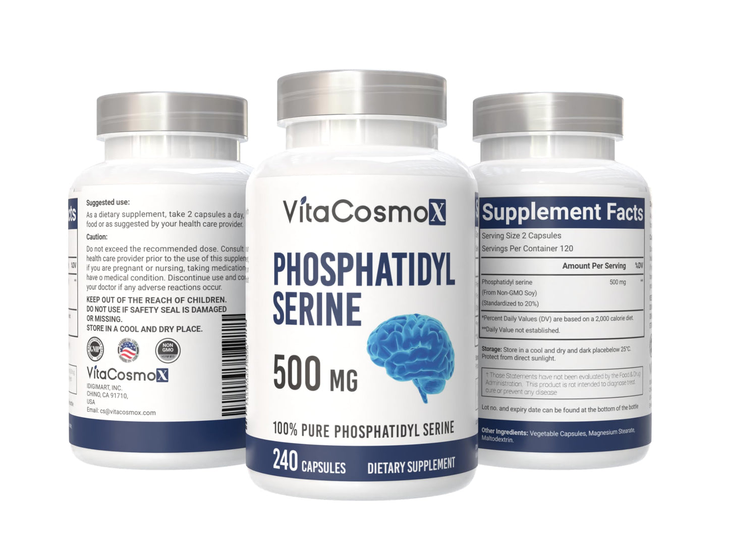 VitaCosmoX Phosphatidylserine 500mg Veggie Capsules, 480 Count