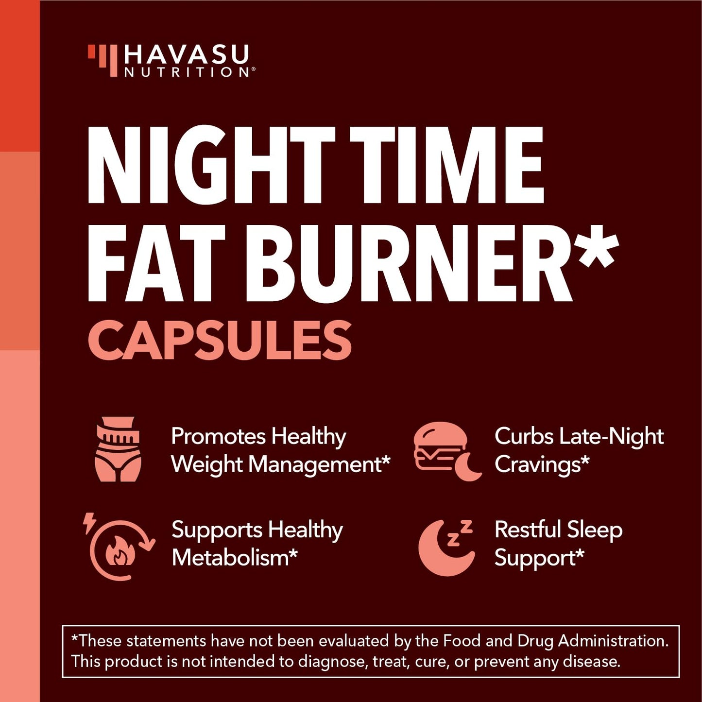 HAVASU NUTRITION Night Time Fat Burner Capsules - Appetite Suppressant for Weight Loss with White Kidney Bean and Melatonin - 60 Count