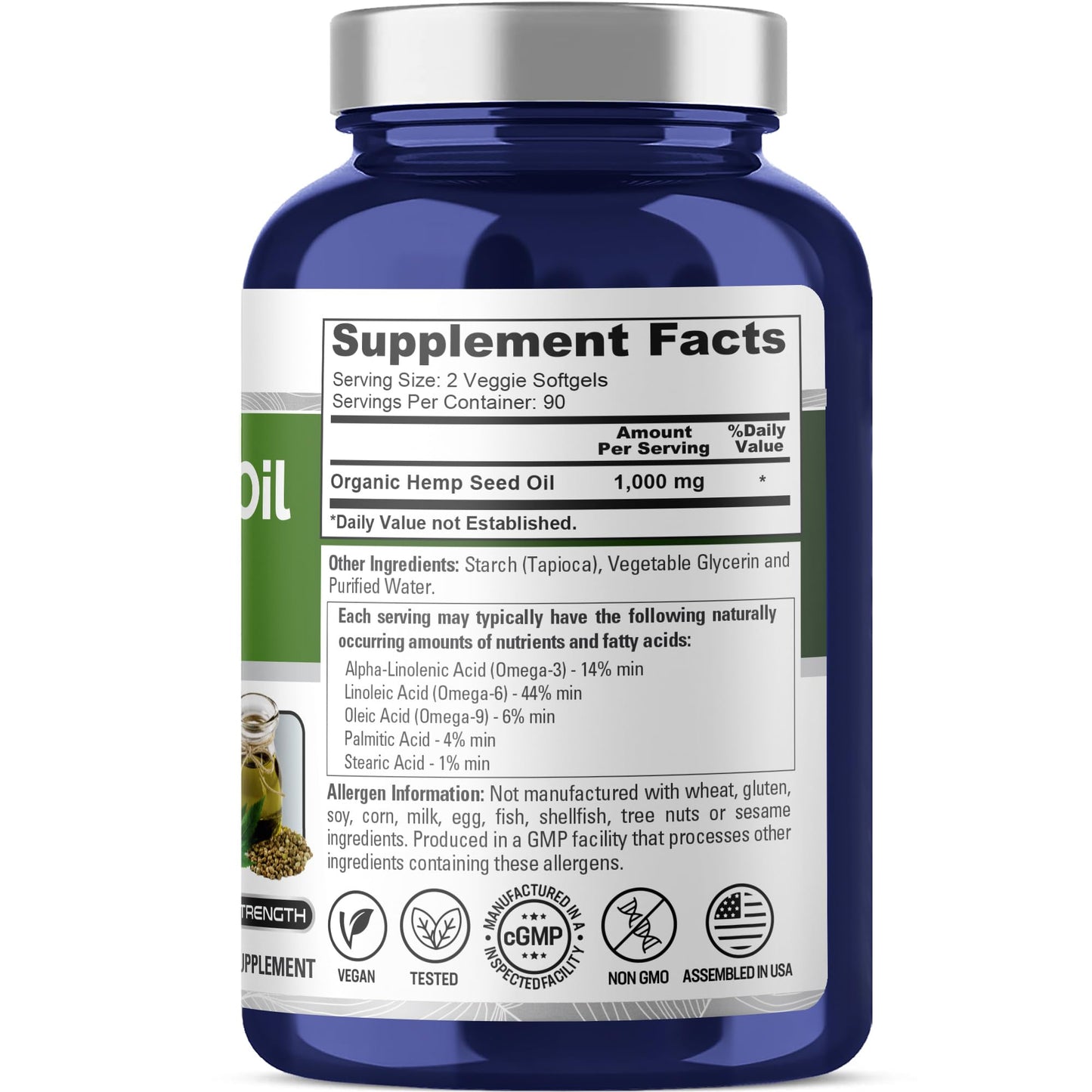 NusaPure Hemp Oil 1000mg Softgels, 180 Count