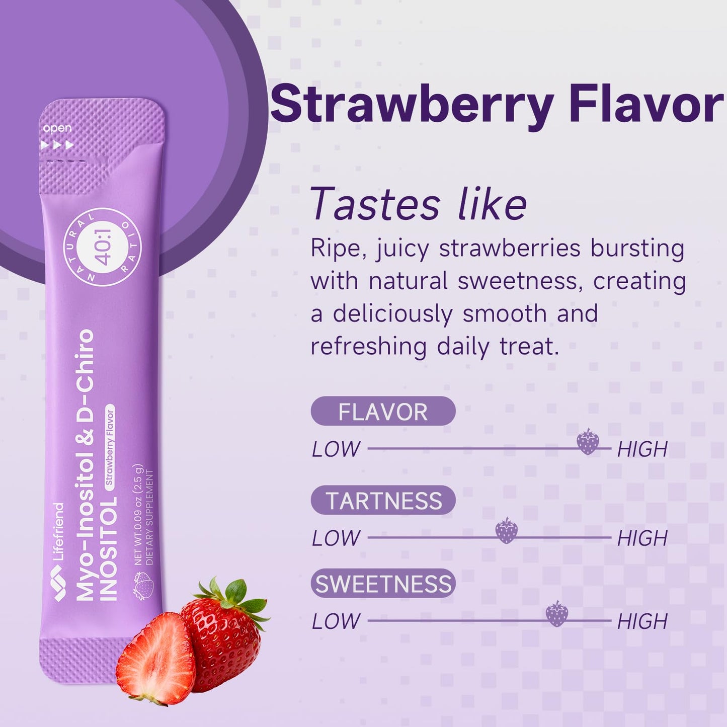LIFEFRIEND Myo-Inositol & D-Chiro Inositol Powder 40:1 Strawberry, 2.7
