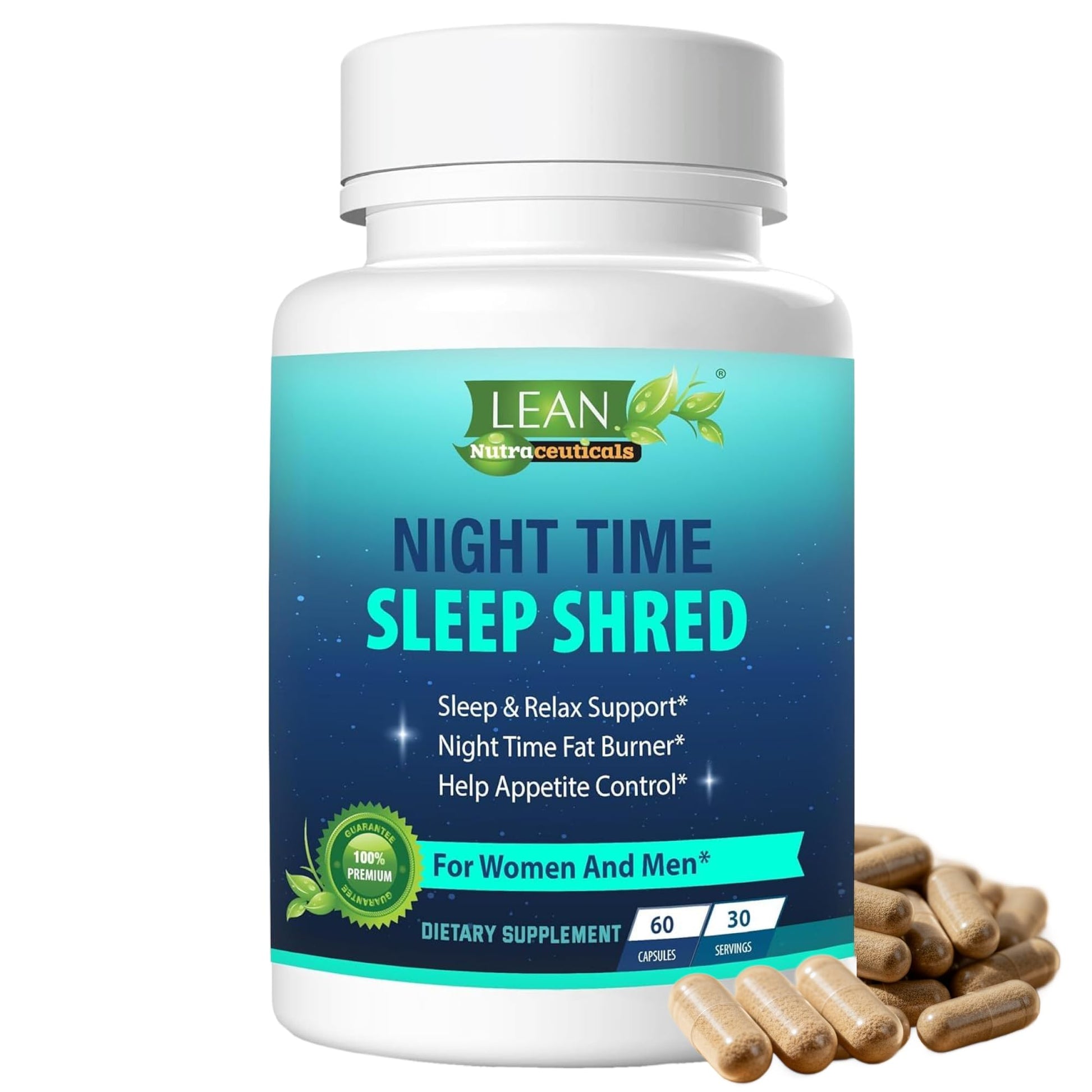 LEAN Nutraceuticals Weight Loss Pill Night Time Sleep Shred Fast Fat Burner, Appetite Suppressant, Carb Blocker, Metabolism Booster with Melatonin, White Kidney Bean, Ashwagandha Capsule 60 Capsules