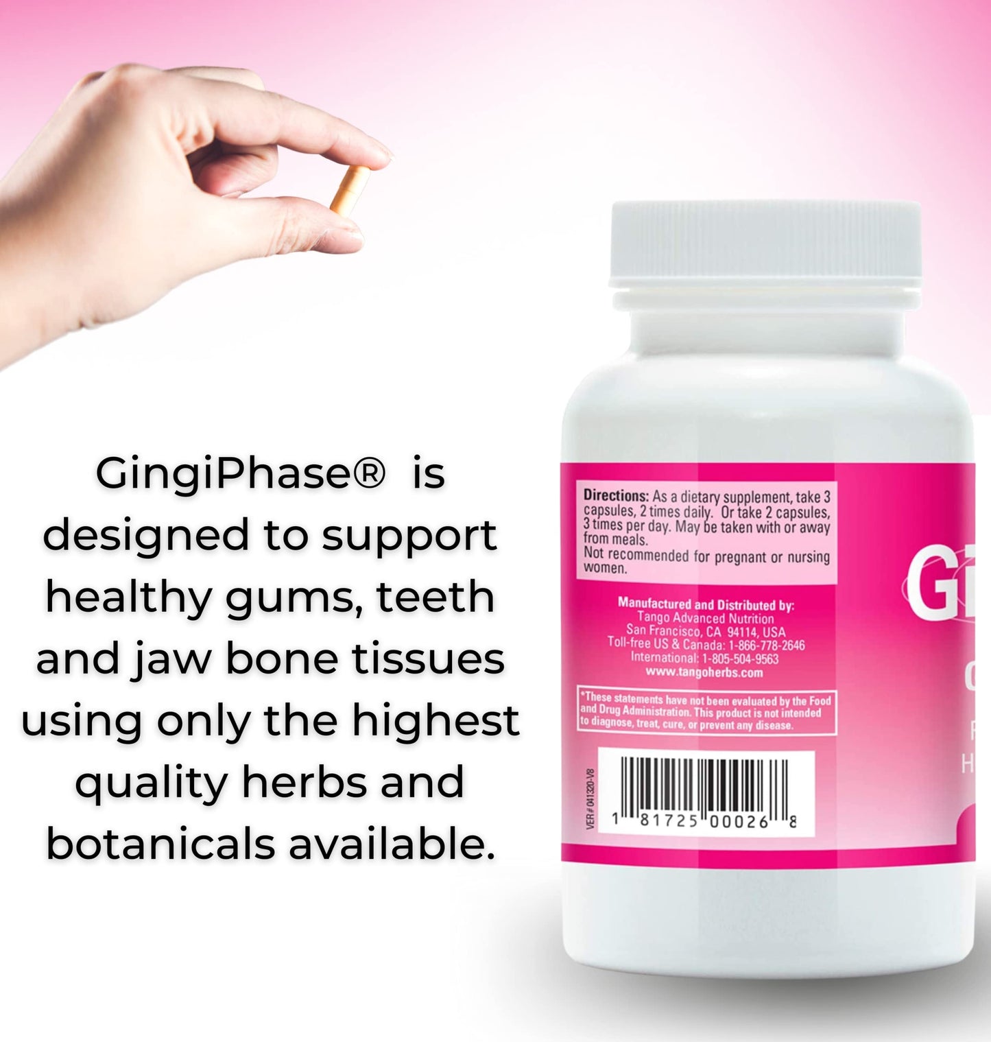 Tango GingiPhase Natural Herbal Dental Support Supplement for Healthy Gums, Teeth, and Jaw Circulation, 120 Capsules