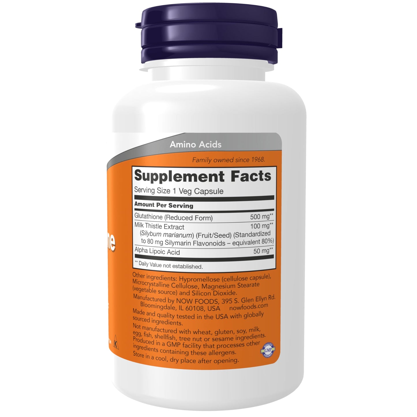 NOW Foods Glutathione 500 mg with Milk Thistle Extract & Alpha Lipoic Acid Capsule, 60 Count