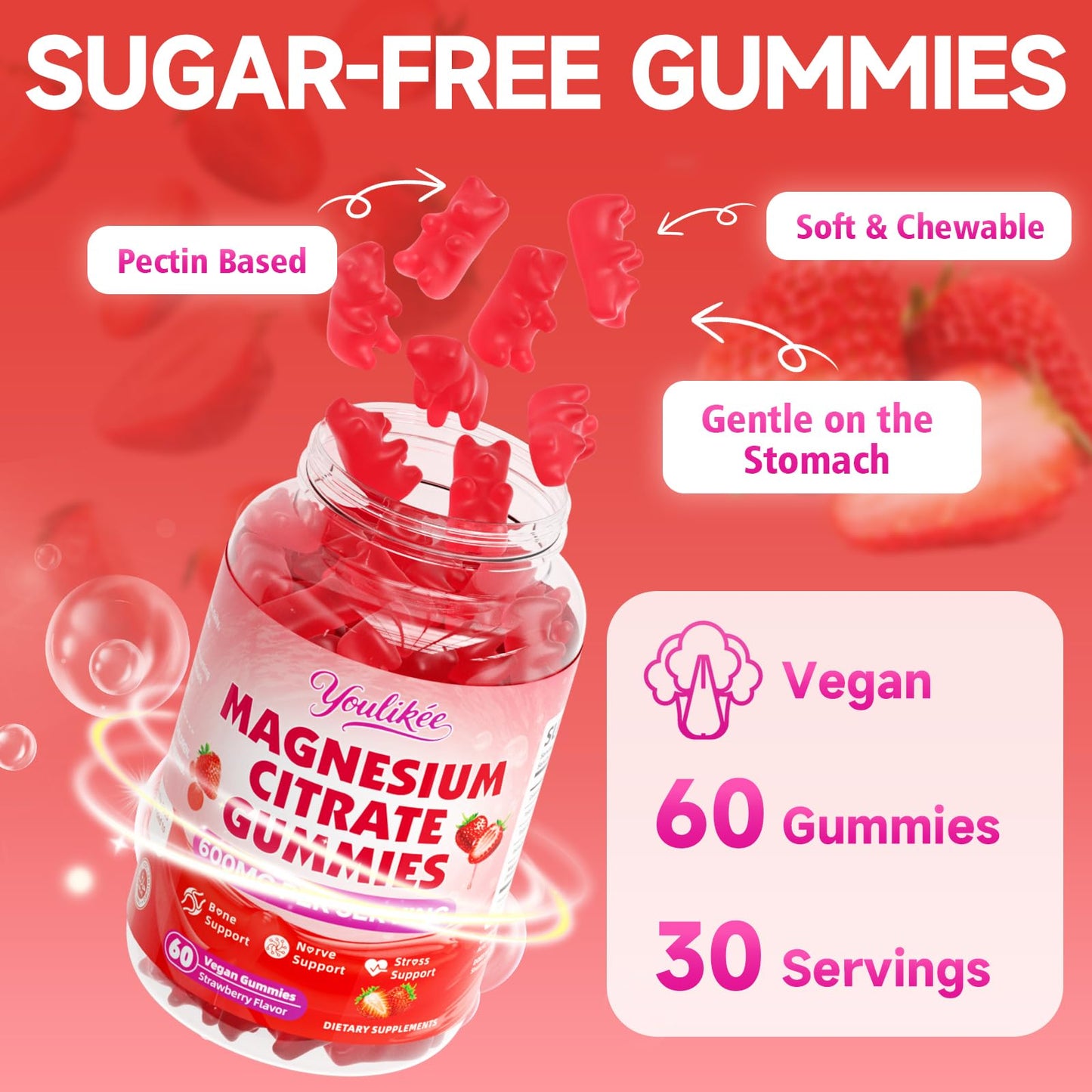 Youlikee Magnesium Citrate Gummies, 60 Count