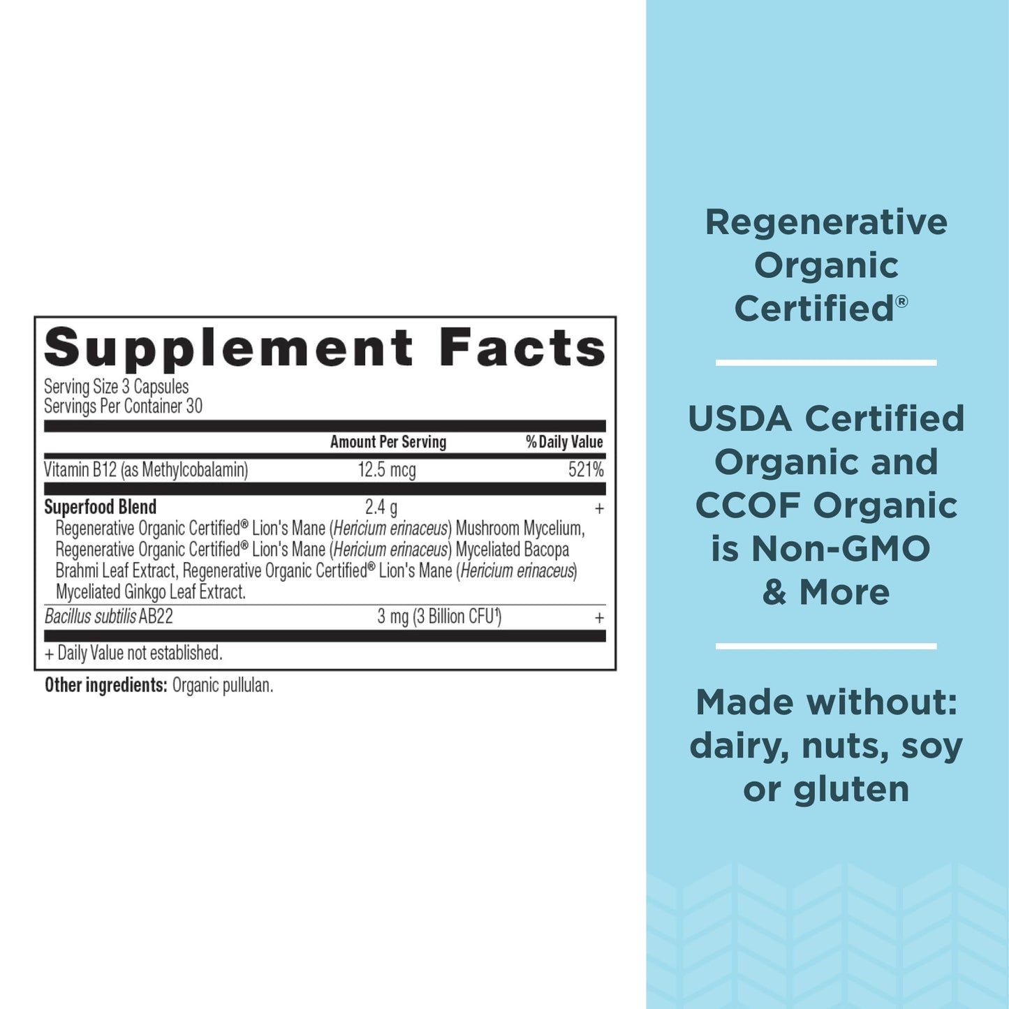 Ancient Nutrition Regenerative Organic Certified Focused Brain Capsules 90 Count
