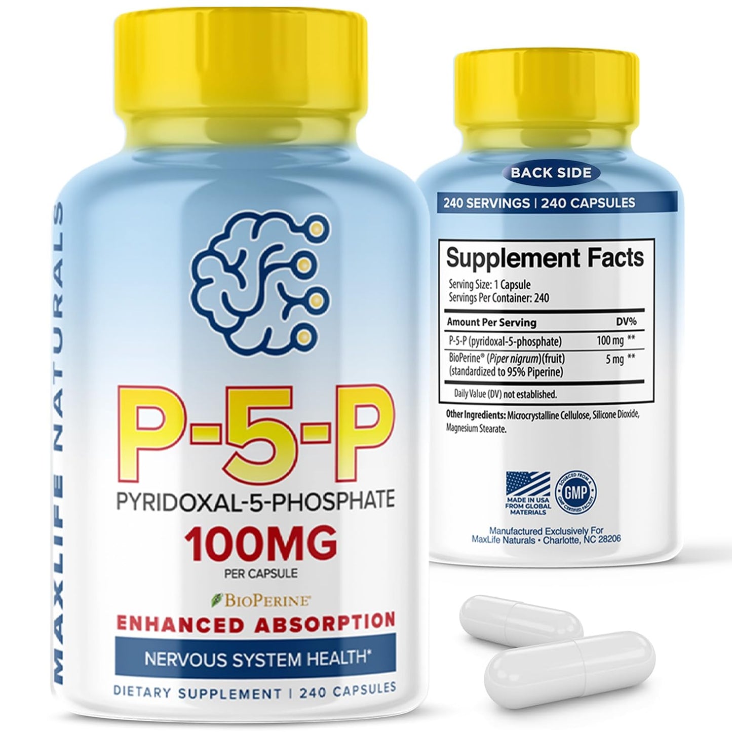 MAXLIFE NATURALS P5P Pyridoxal-5-Phosphate 100 mg Capsules, 240 Count