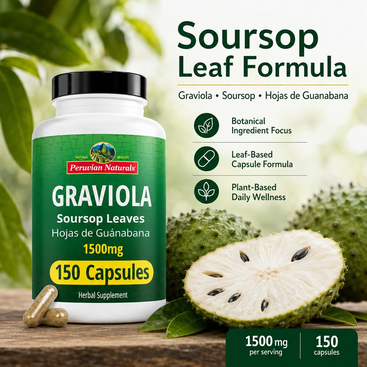 Peruvian Naturals Graviola Soursop Capsules, 150 Count