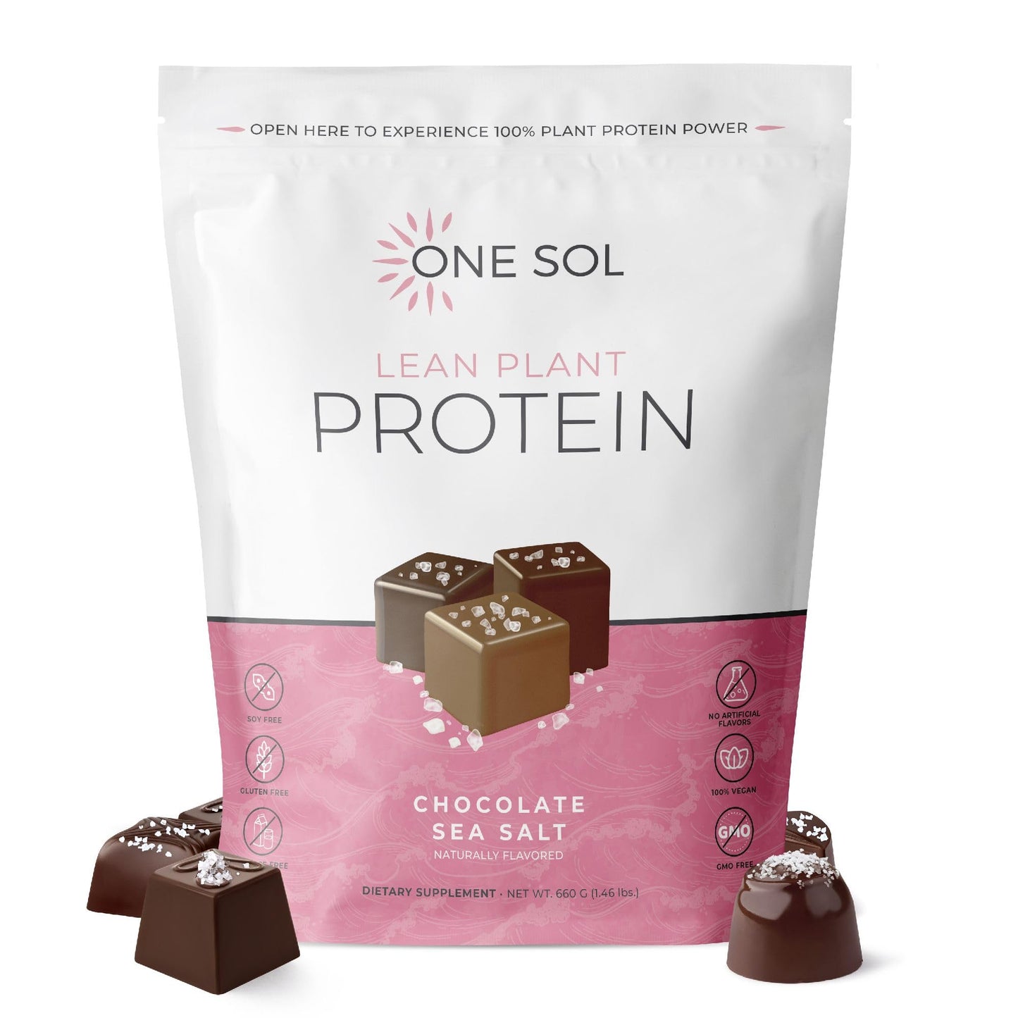One Sol Lean Plant Protein Powder, Low Carb, Chocolate Sea Salt, 21.7288