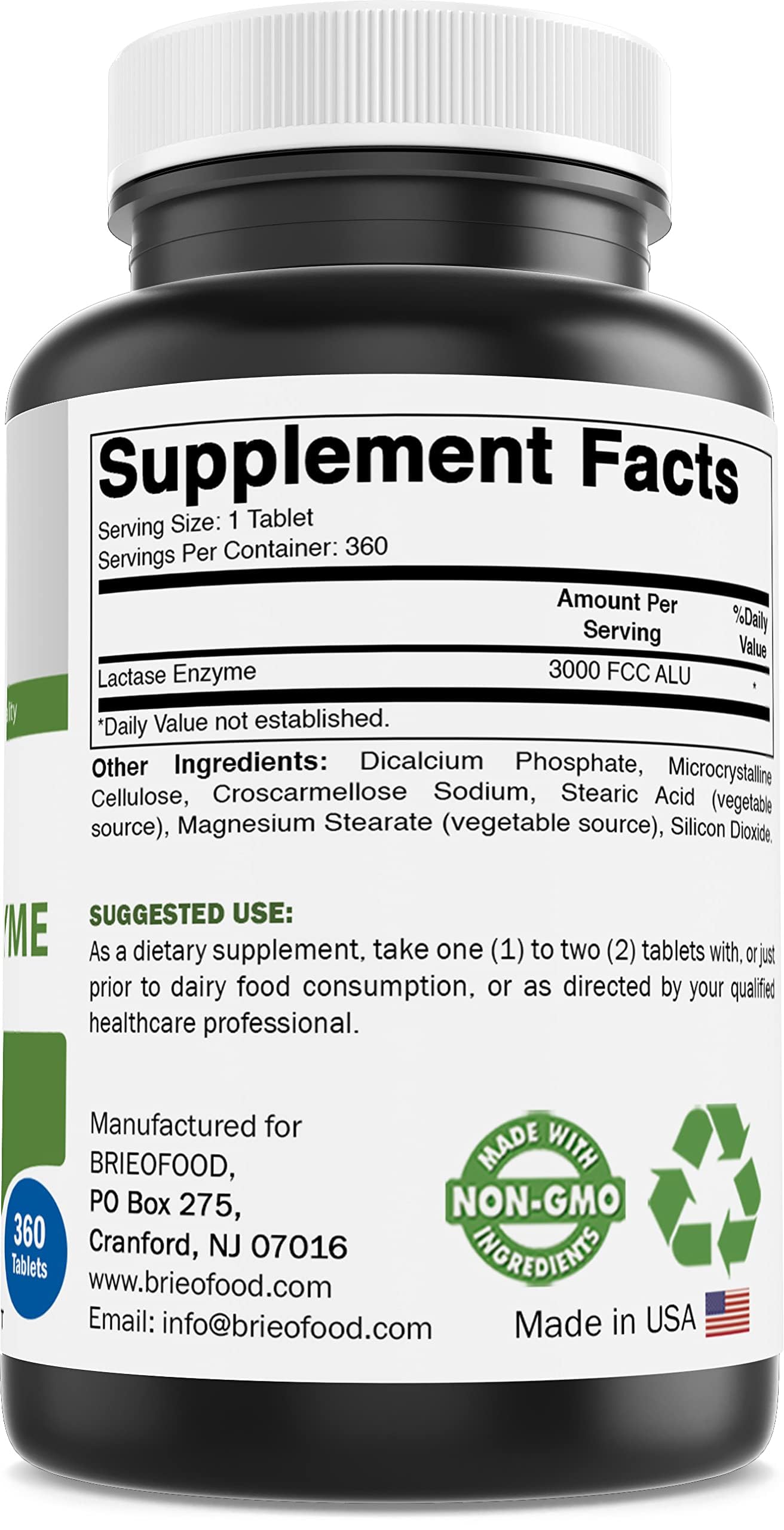Brieofood Lactase Enzyme Pills Tablets, 360 Tablets
