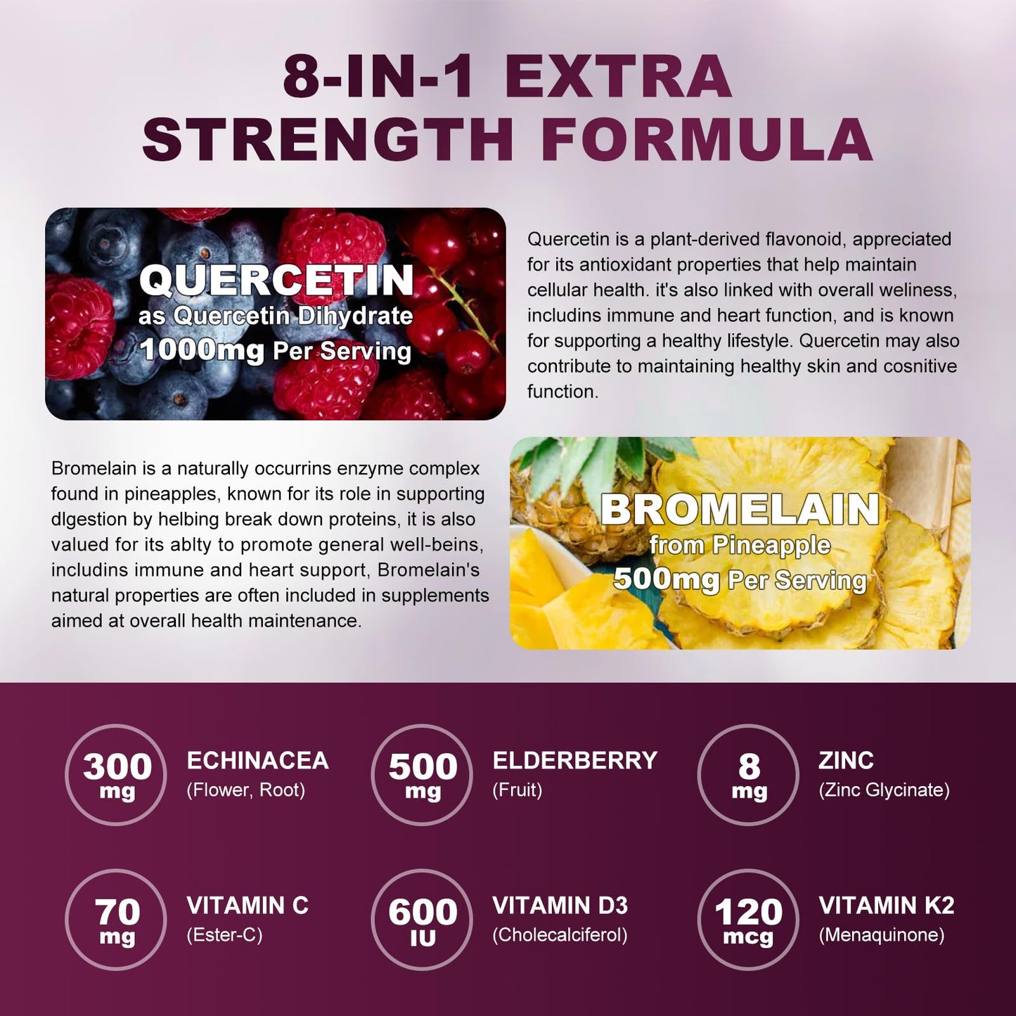 GORNVB Quercetin Gummies with Bromelain 120 Count
