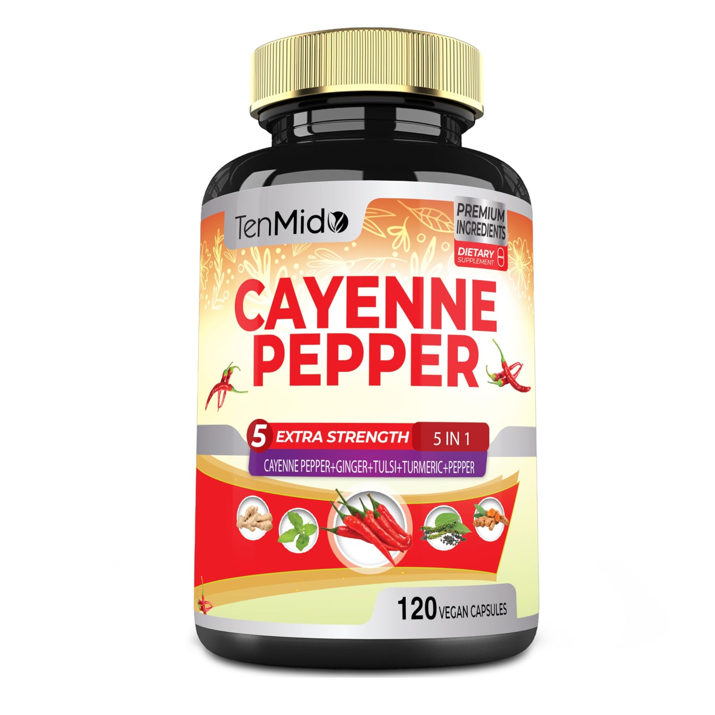 Tenmido Cayenne Pepper Supplements Extract Capsules, 120 Count