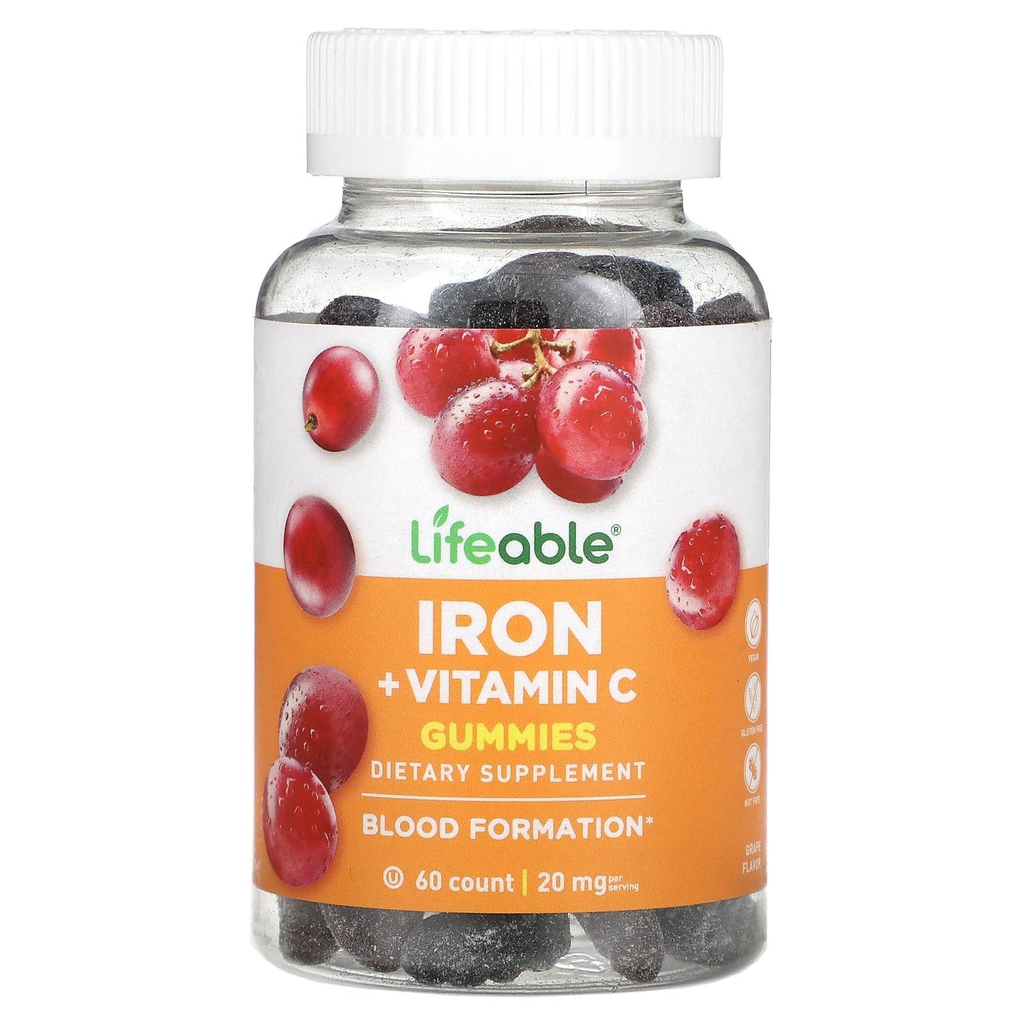 Lifeable Iron + Vitamin C, 60 Gummies
