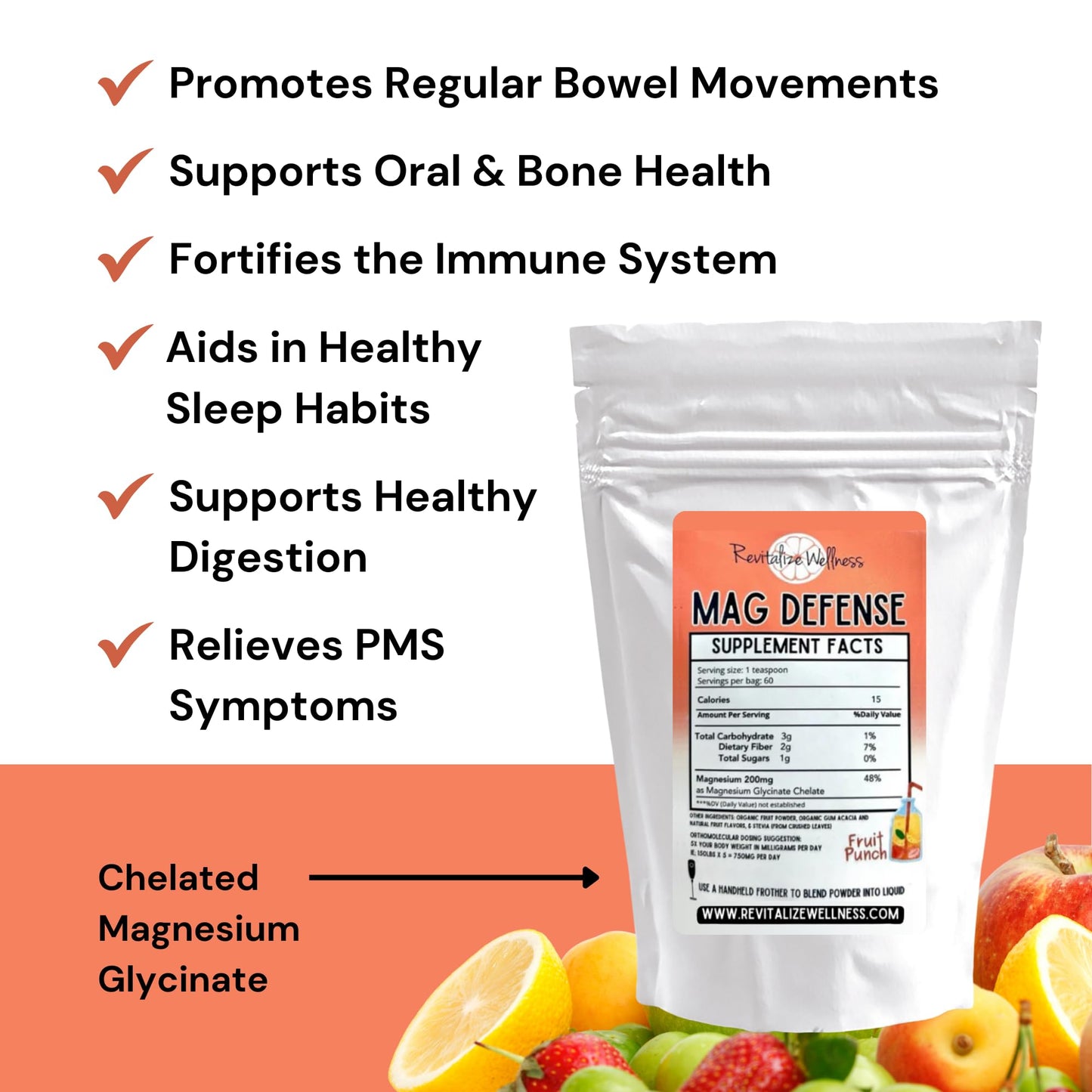 Revitalize Wellness Mag Defense Powder Magnesium Glycinate Chelate 200 mg, 6.75 Ounce